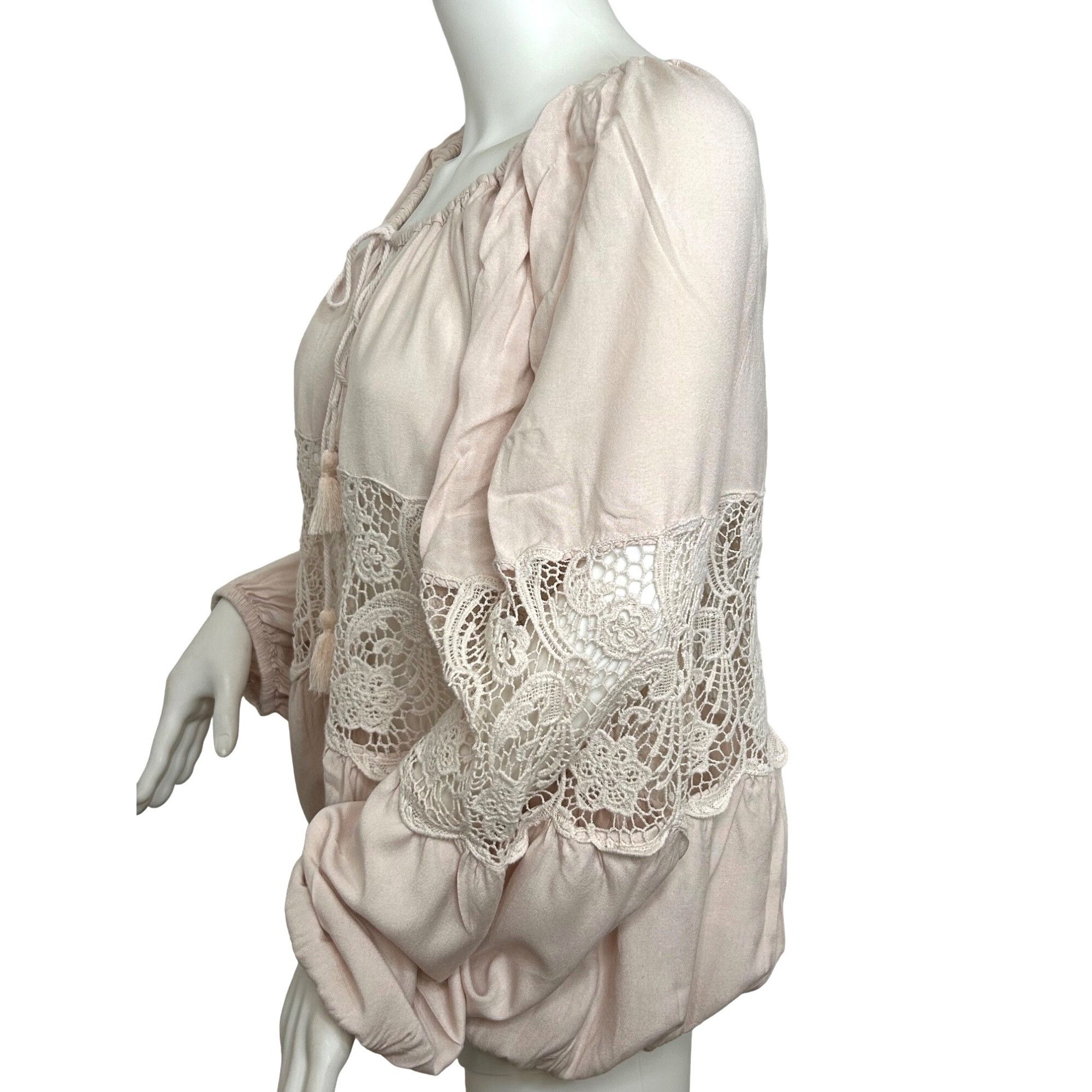 Free People Free People. Blouse S/P Pink, Lace Tassels Balloon Long Slee Size S / US 4 / IT 40 - 2 Thumbnail