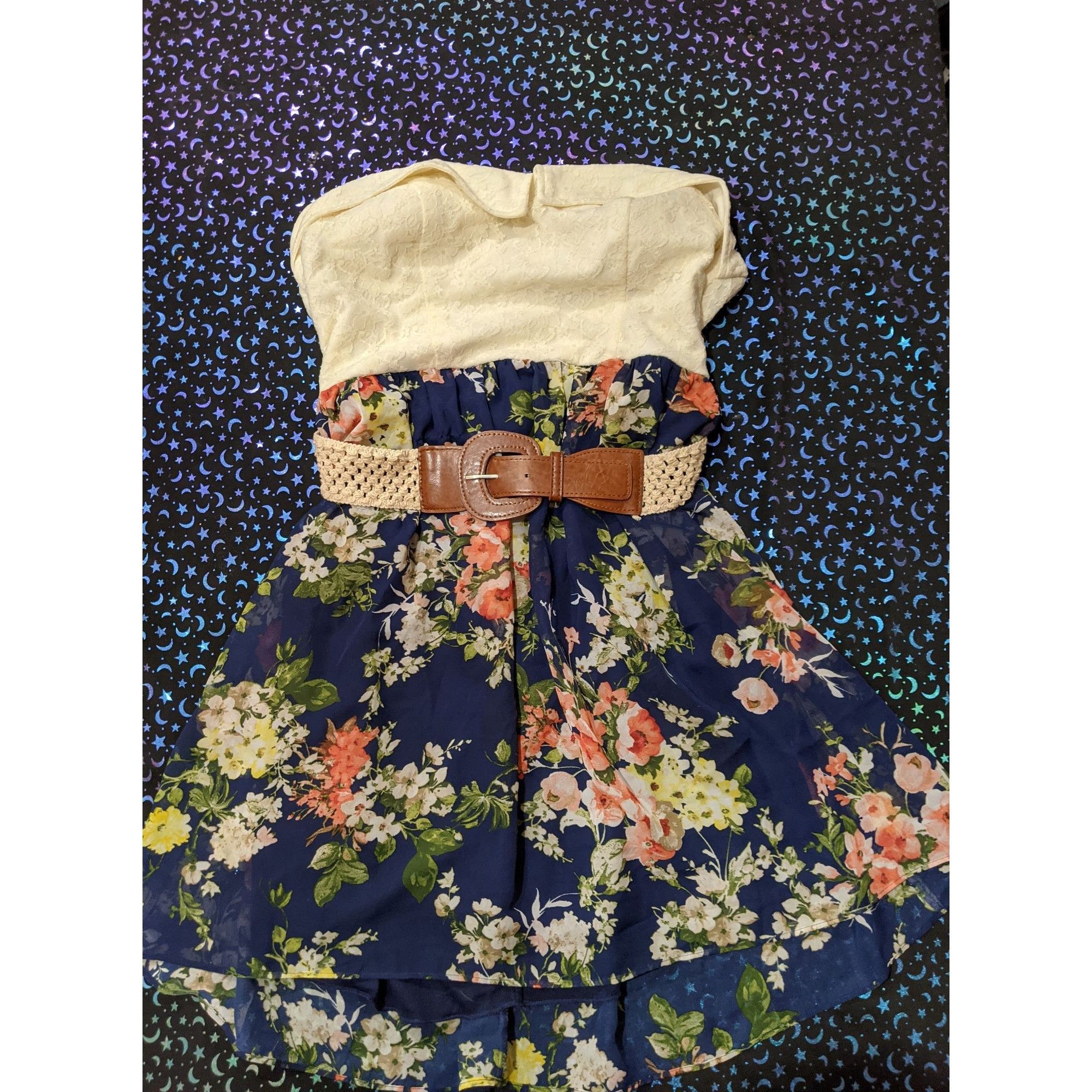 Other City Triangles Cream And Floral Strapless Mini Dress With Be Size XL / US 12-14 / IT 48-50 - 5 Thumbnail