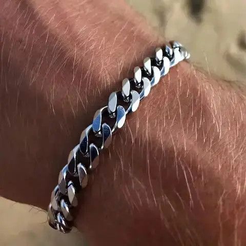 Bead Bracelet x Jewelry New Trendy Cuban Chain Men Bracelet Classic in Silver
