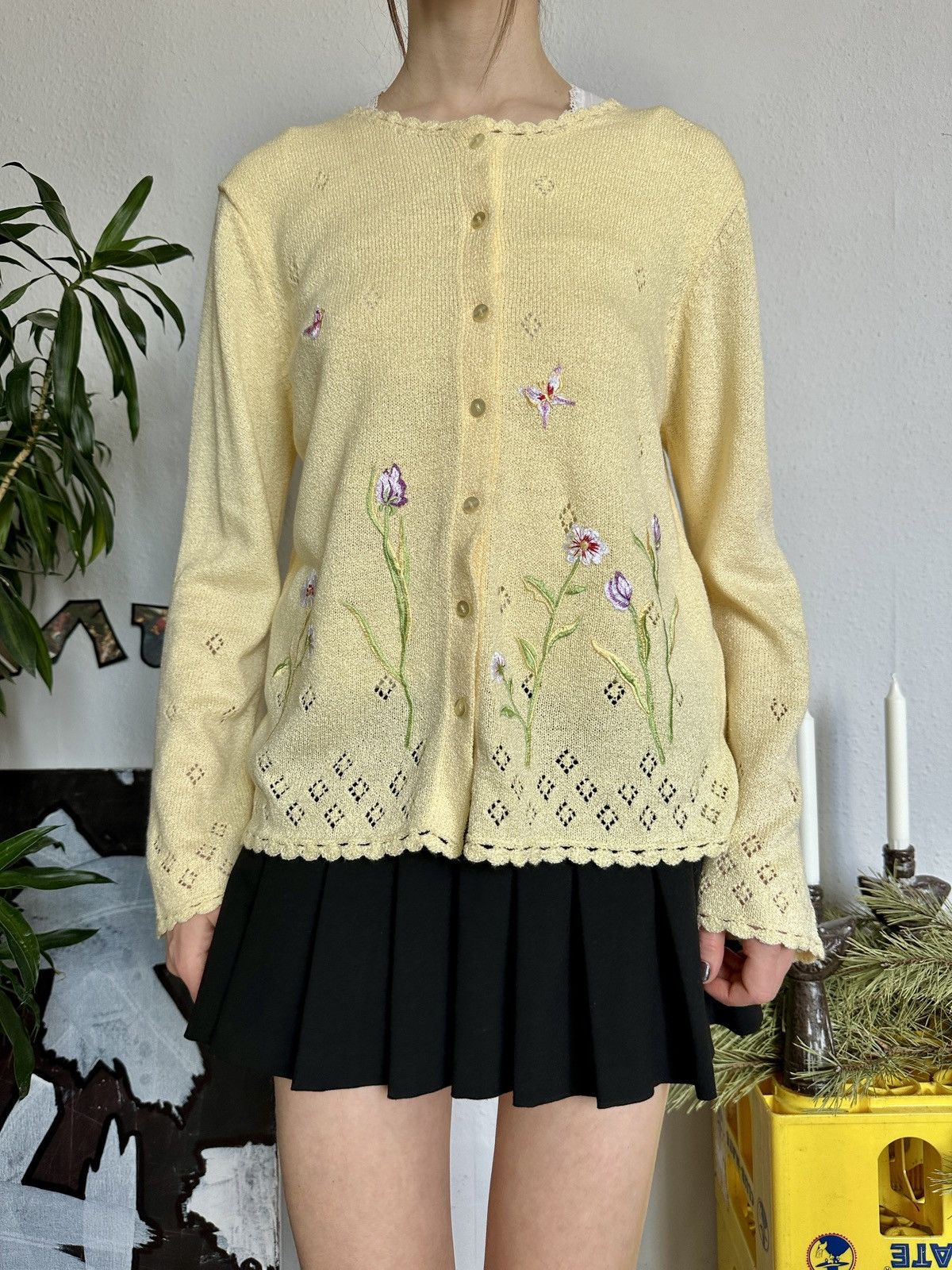 Vintage Grandma Cute Floral Embroided Cardigan Vintage Size XL / US 12-14 / IT 48-50 - 3 Thumbnail