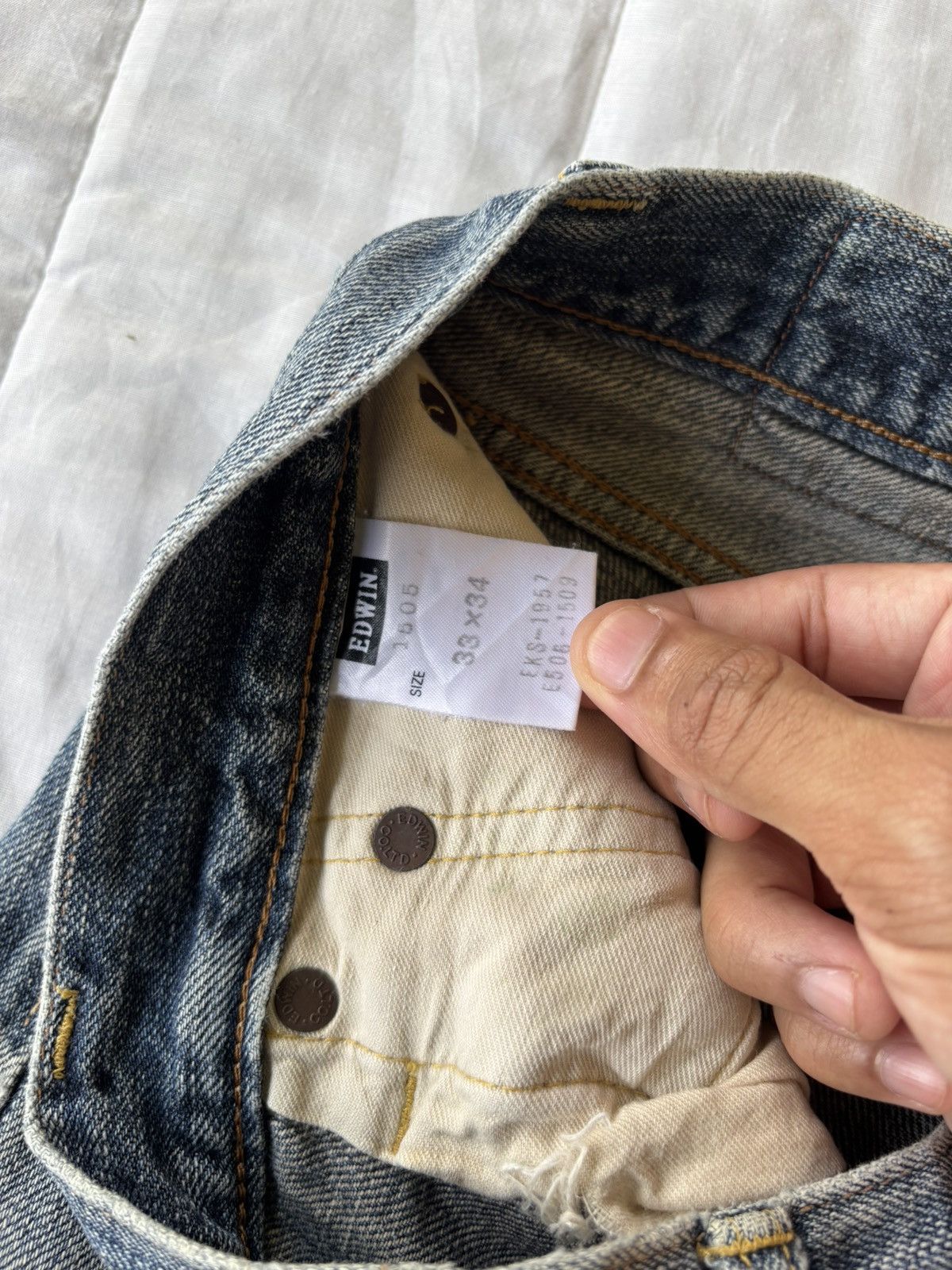 Edwin Edwin 505x Baggy Selvedge Redline Thrashed Jeans Size US 33 - 13 Thumbnail