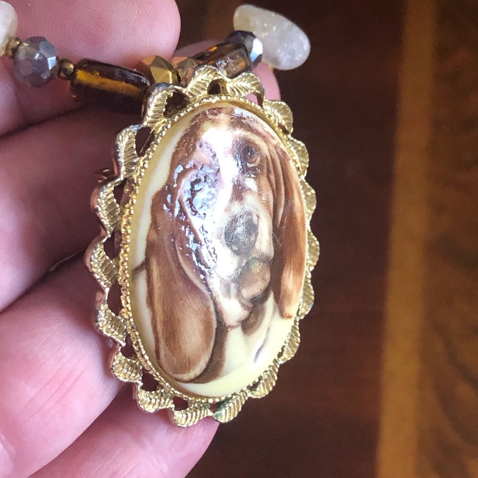Handmade Handcrafted hound dog cameo natural stone citrine necklace Size ONE SIZE - 11 Thumbnail