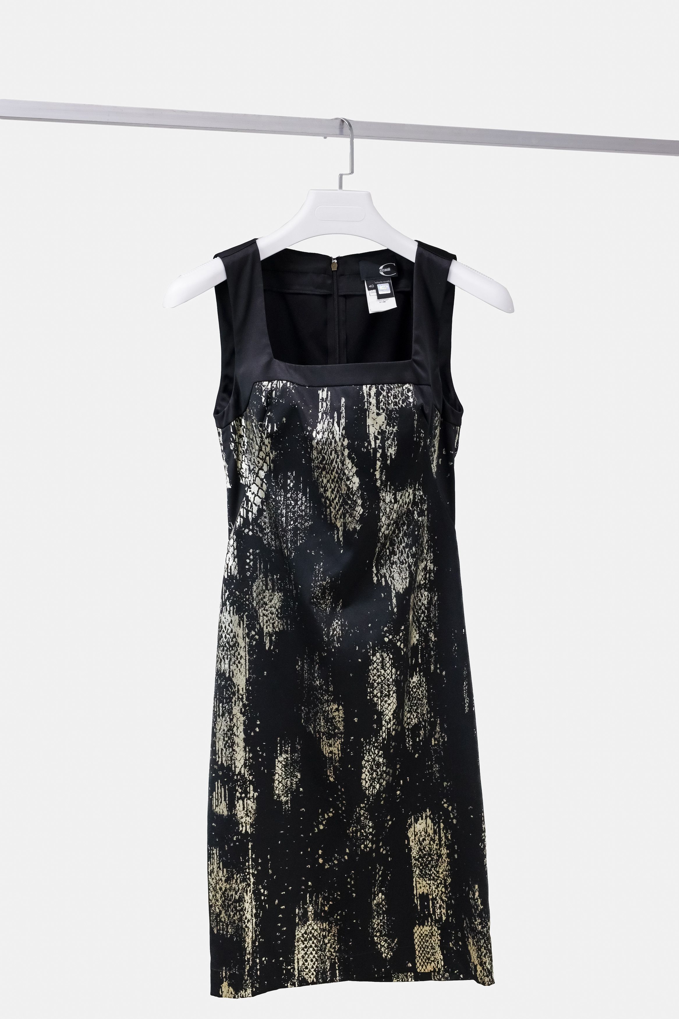 image of Just Cavalli Black And Gold Sleeveless Sheath Dress, Women's (Size Small)