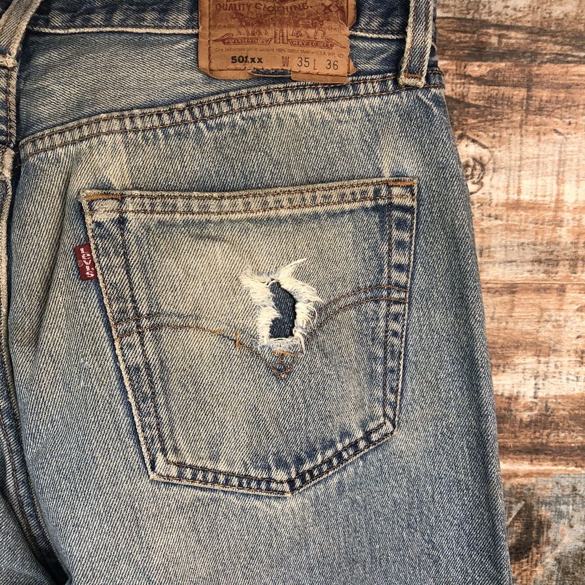 Levi's Levis 501xx vintage Blue ripped Denim Pants #A2571 Size US 35 - 19 Thumbnail