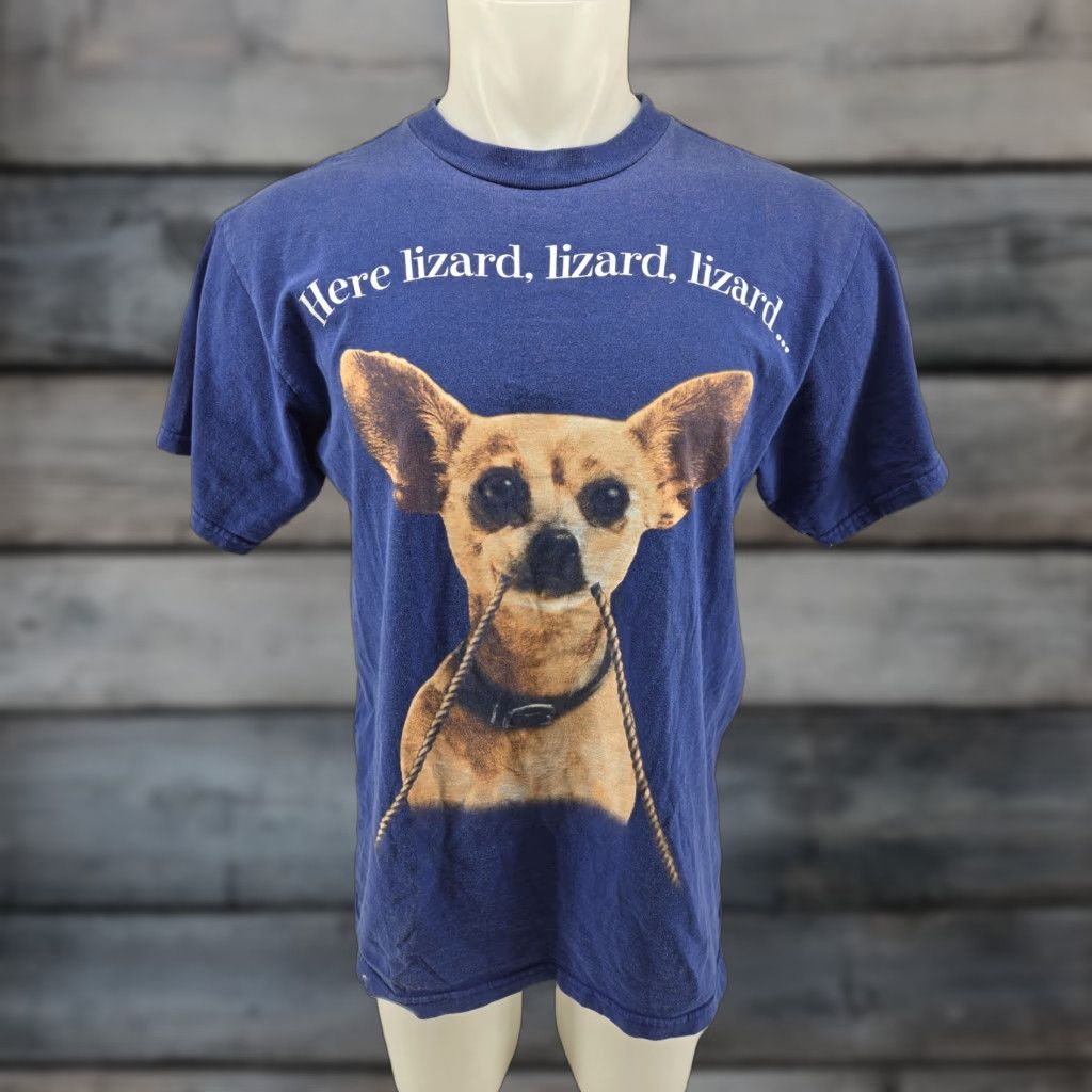 Tultex VINTAGE Tultex T-Shirt Double-Sided Blue LARGE Graphic Print 90s Taco Bell Here Lizard Chihuahua Godzilla Dogs Dogs Mens Shirt Size US L / EU 52-54 / 3 - 1 Thumbnail