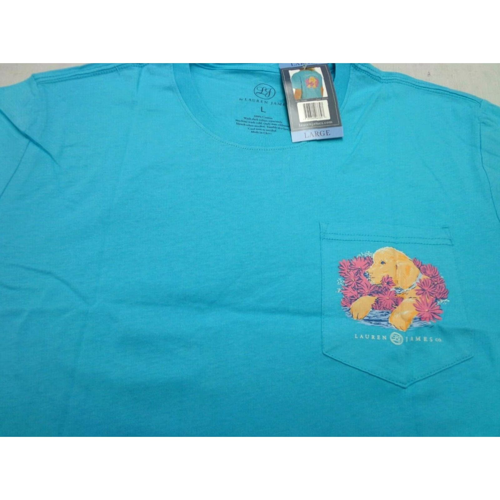 Vintage Lauren James Women's Shirt Puppies Flowers & Fur Pocket Graphic Crew Neck Short Sleeve Blue LARGE NWT Size L / US 10 / IT 46 - 2 Thumbnail