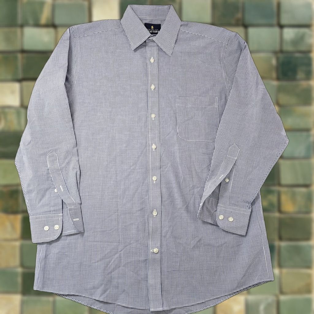 Stafford Stafford Dress Shirt Mens 15.5 32-33 Blue Check Travel Performance Regular Fit Shirt Mens Blue Gingham 60% cotton 40% polyester Size 42R - 1 Thumbnail