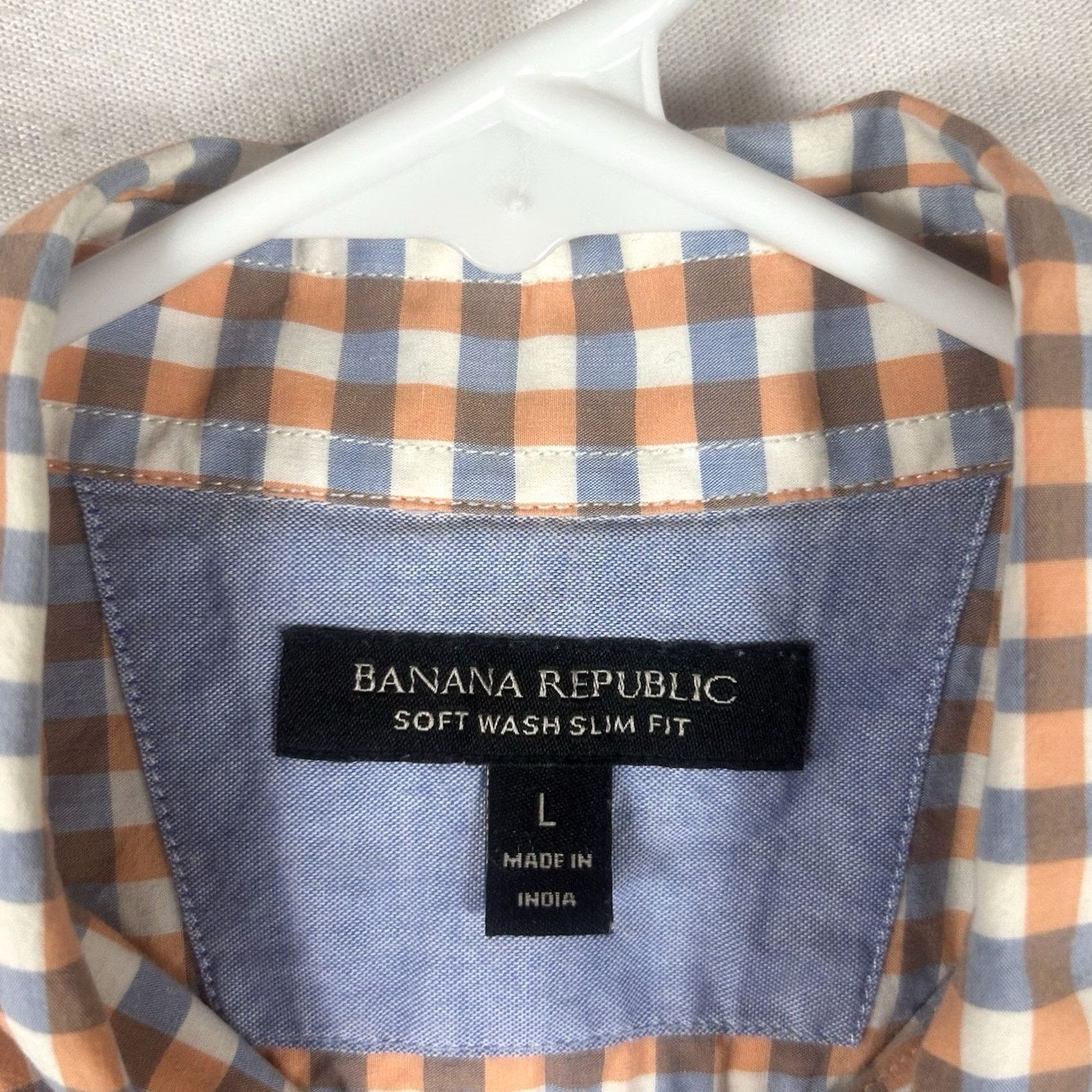 Banana Republic Banana Republic Button-Up Shirt Mens Large Orange Plaid Check Slim Fit Long Sleeve Cardigan? Size US L / EU 52-54 / 3 - 3 Thumbnail