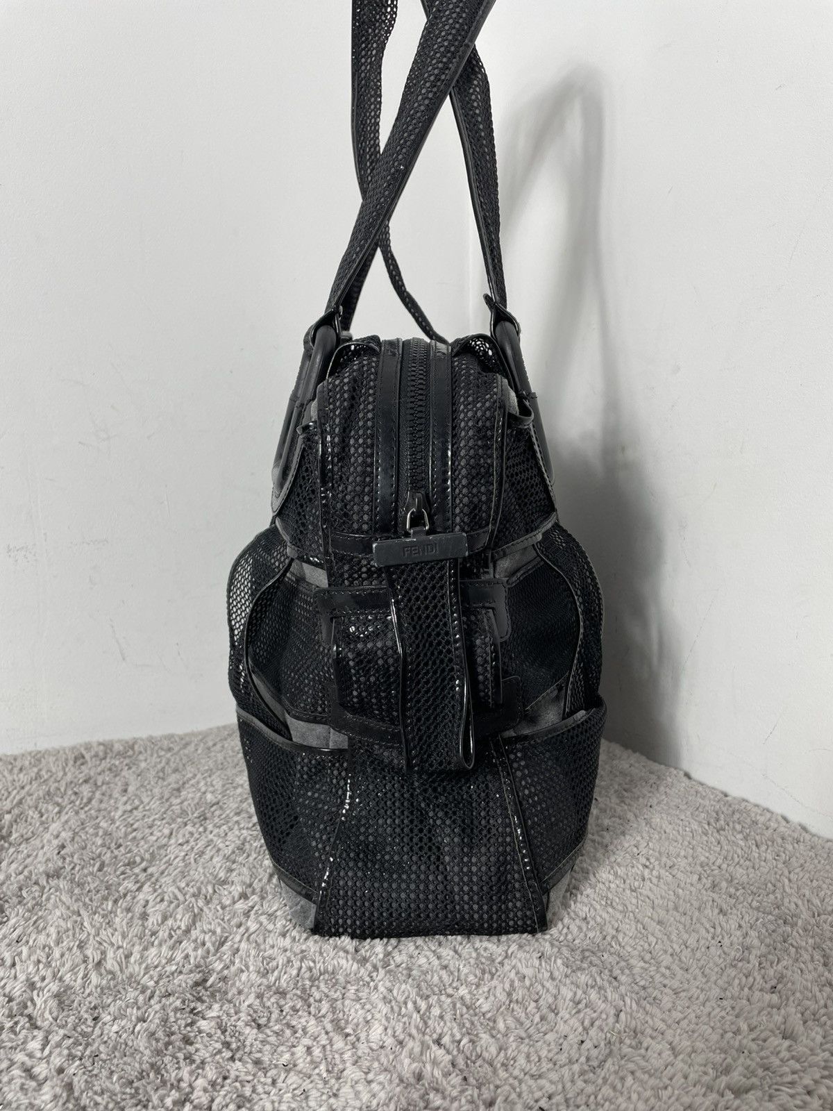 Fendi FENDI Black Mesh/Patent Leather Woven Crossword Grande Bag Size ONE SIZE - 4 Thumbnail