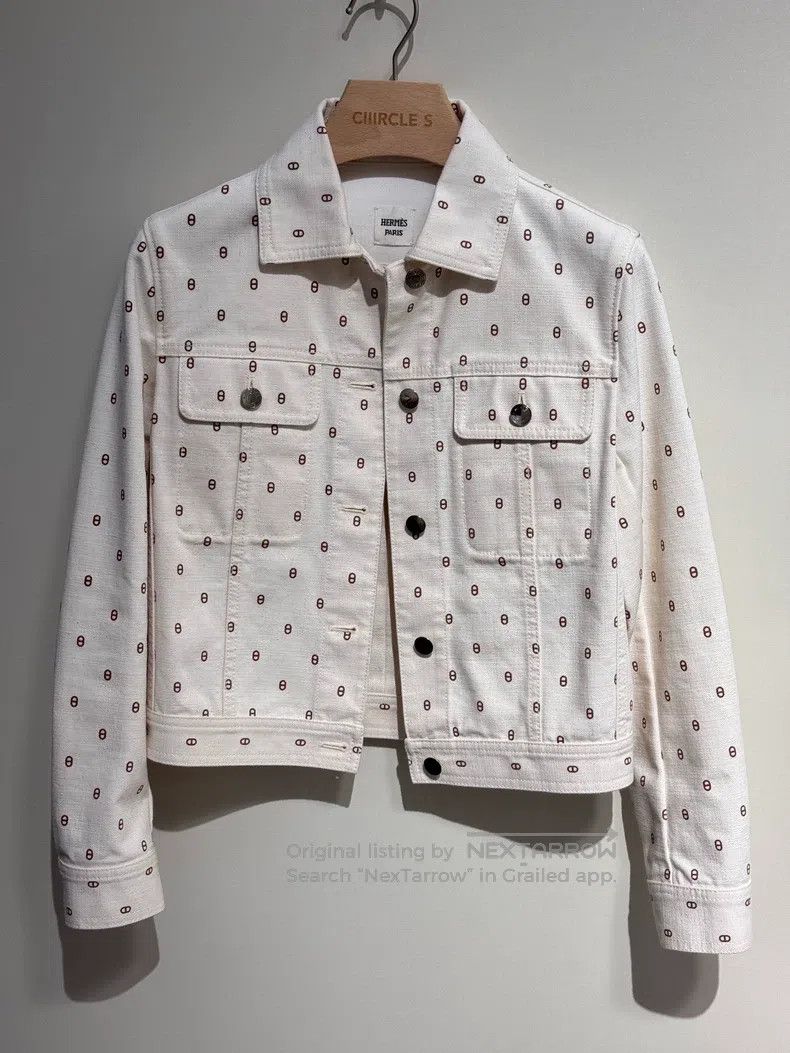 Hermes Hermes White Pig Nose Logo Denim Jacket Size XXS / US 00 / IT 34 - 2 Thumbnail