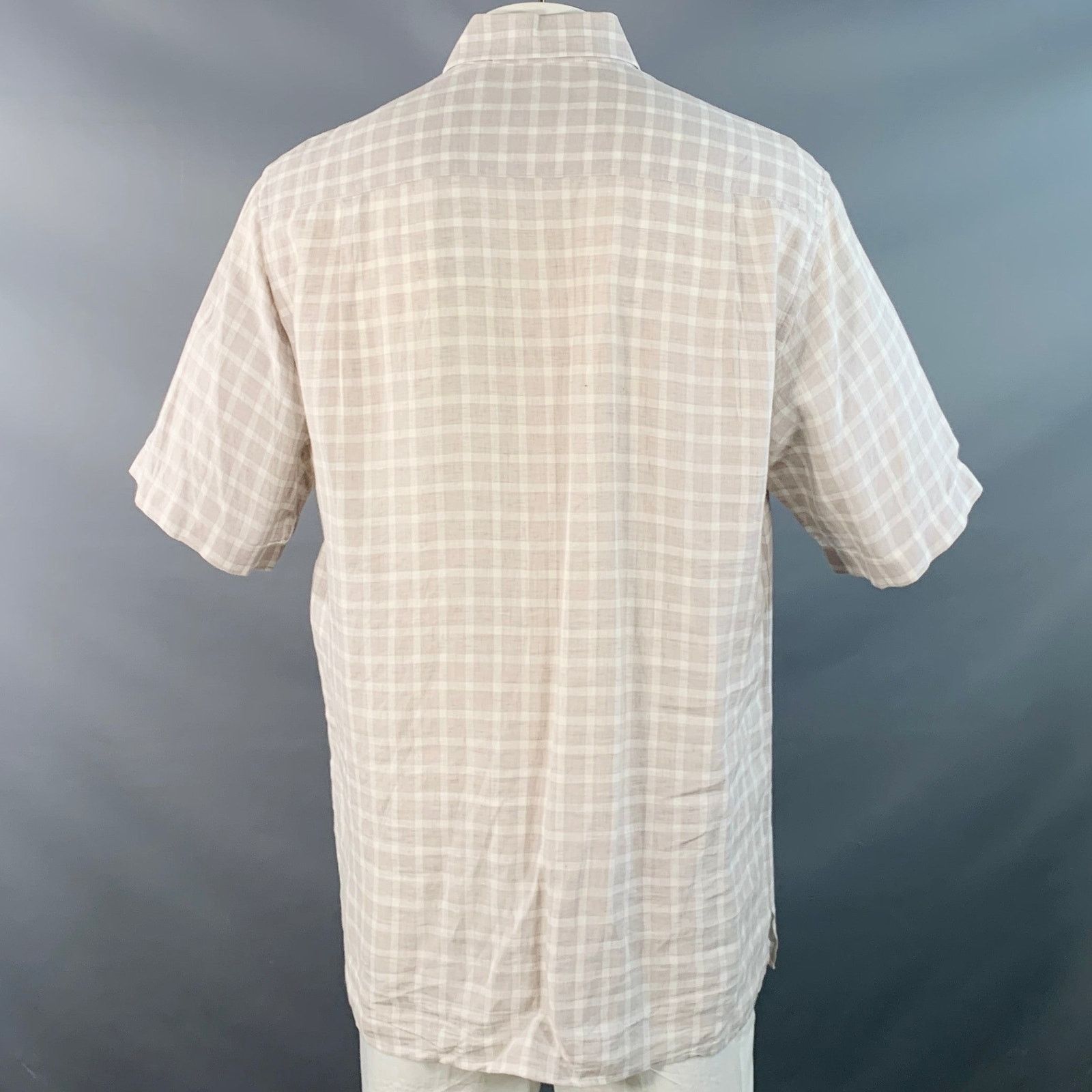 Ermenegildo Zegna Size L Grey White Plaid Linen One Pocket Short Sleeve Shirt Size US L / EU 52-54 / 3 - 3 Thumbnail