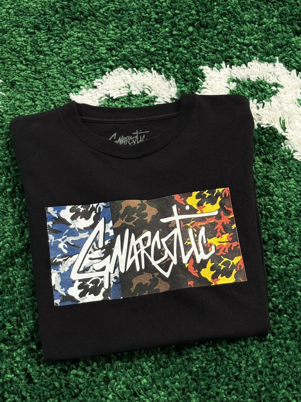 RARE Gnarcotic Triple Camo Black Logo Tee Medium Gnar