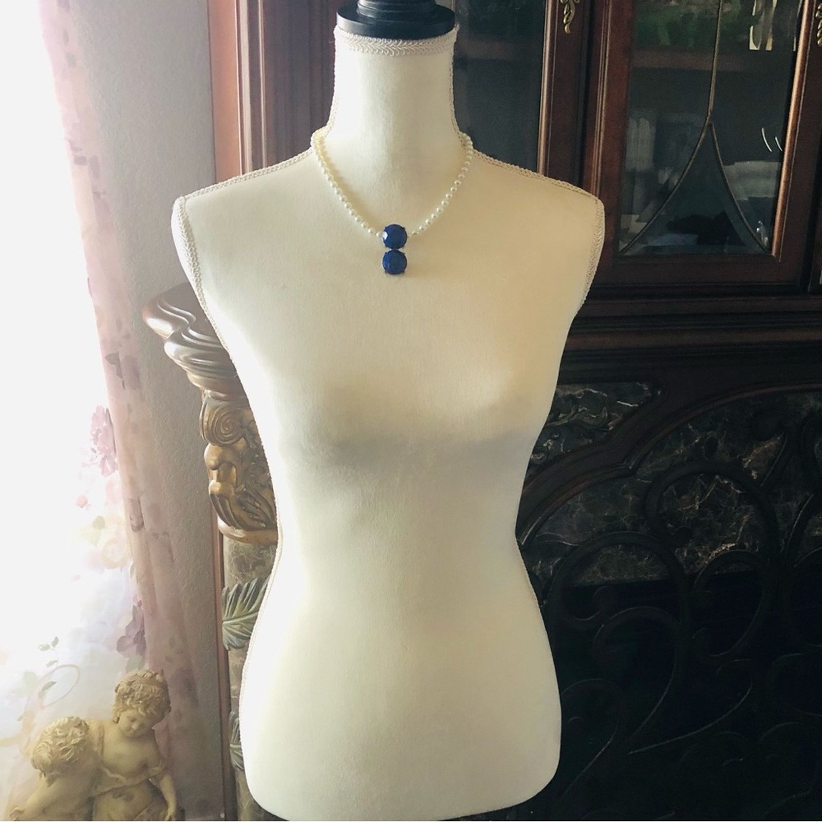 Handmade Handcrafted repurpose royal blue stone Pearl necklace Size ONE SIZE - 6 Thumbnail