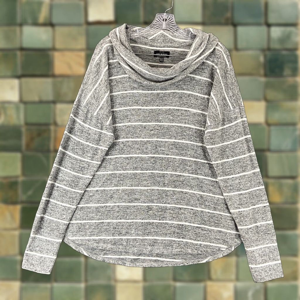 Lucky Brand LUCKY BRAND Blouse Women Gray White Striped Long Sleeve XL Regular Size Adult Women Size XL / US 12-14 / IT 48-50 - 1 Thumbnail