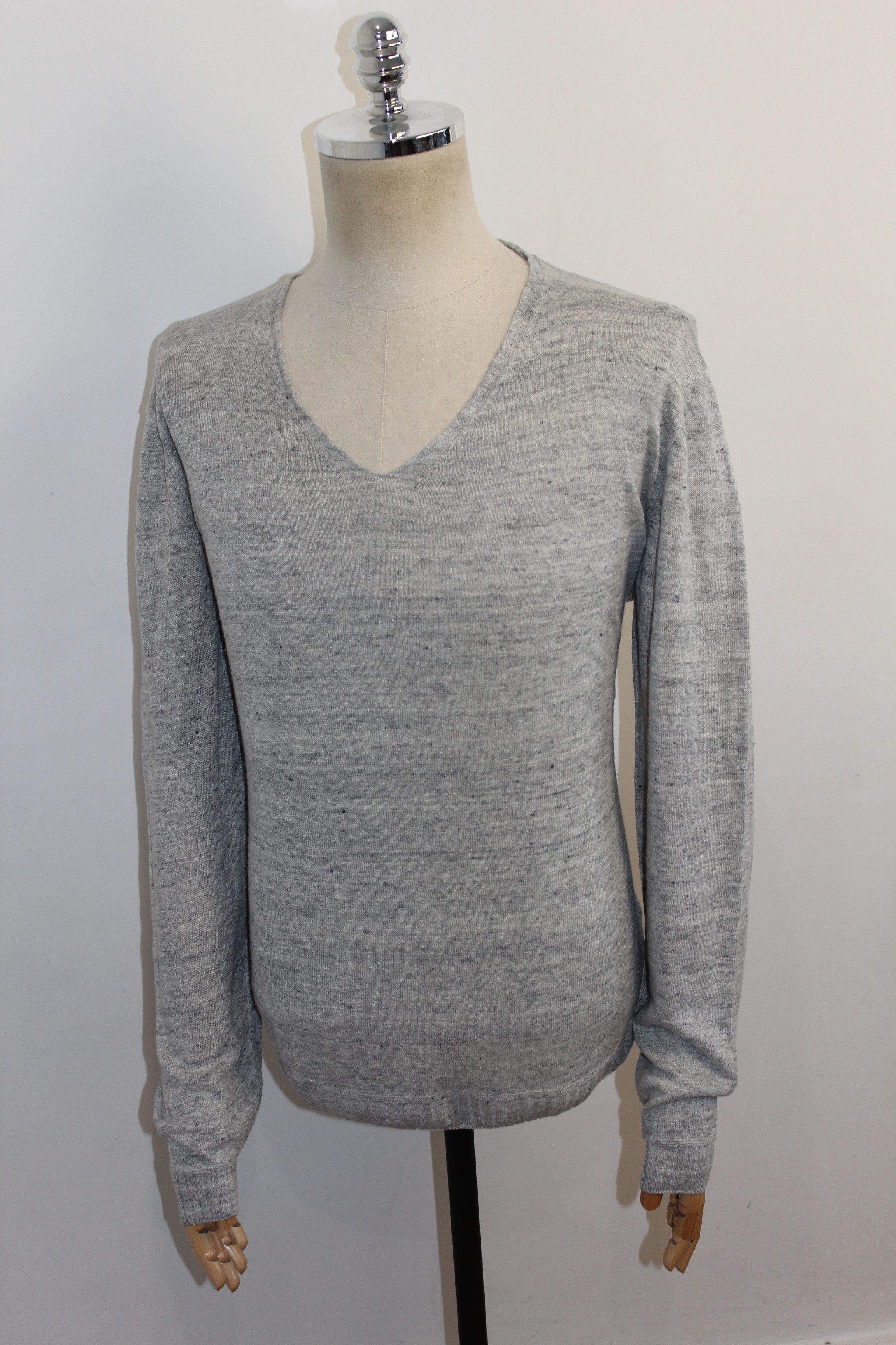Designer Men's Hugo Boss V-Neck 100% Linen Grey Jumper Size M Size US M / EU 48-50 / 2 - 2 Thumbnail