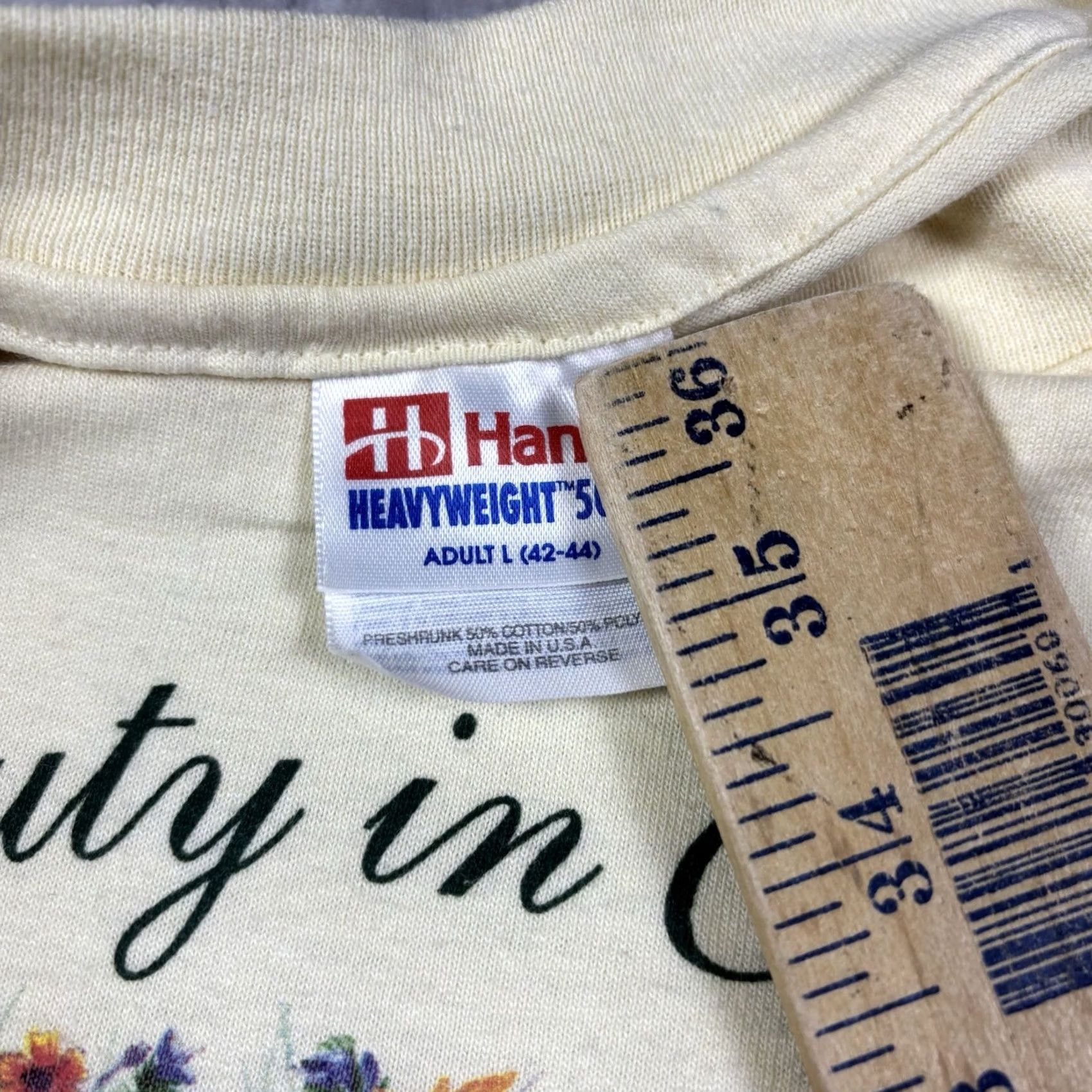 Hanes VINTAGE Beauty In Boom Flower Shop Promo T Shirt Mens L White 90s Graphic Print Crew Neck Short Sleeve Hanes Size US L / EU 52-54 / 3 - 7 Thumbnail