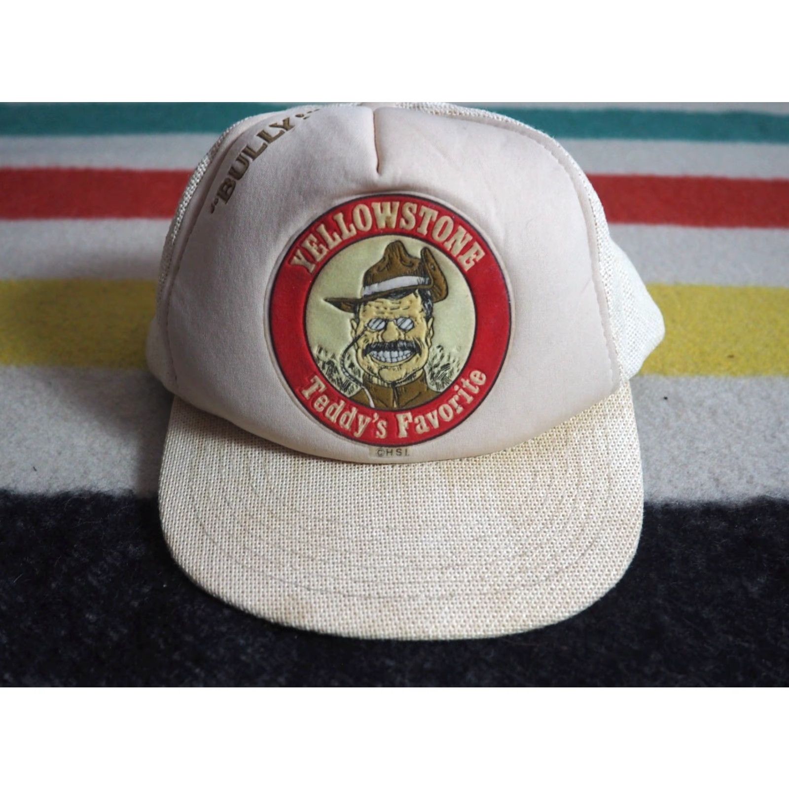 Vintage VINTAGE 80s 90s Yellowstone National Park Teddy Roosevelt Tan Snapback Trucker Hat Boys Mens Adjustable Beige Polyester Hat 90s 80s Theme Size US M / EU 48-50 / 2 - 2 Thumbnail