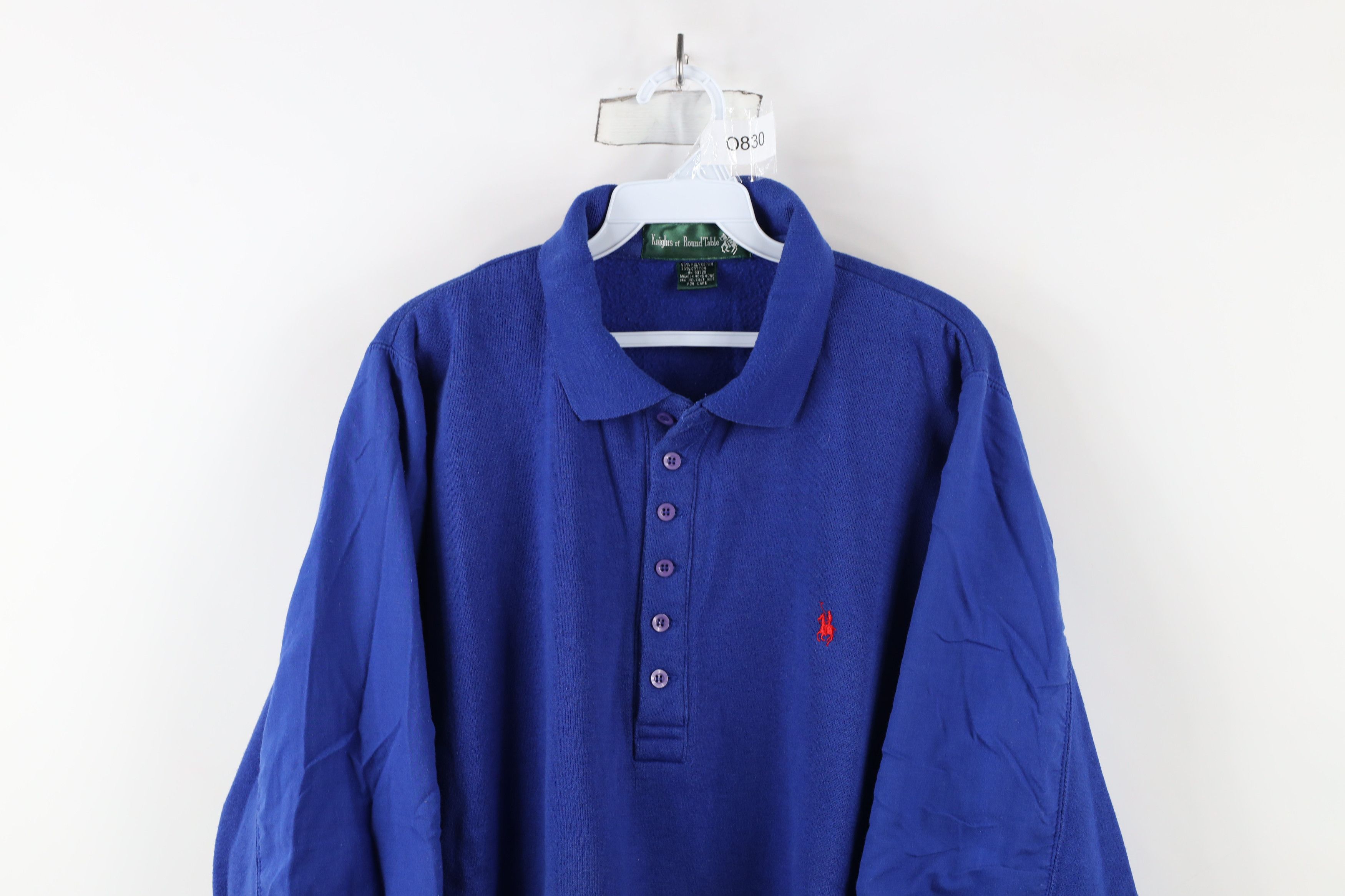 Vintage Vintage 90s Streetwear Blank Heavy Collared Sweatshirt Blue Size US XXL / EU 58 / 5 - 2 Thumbnail