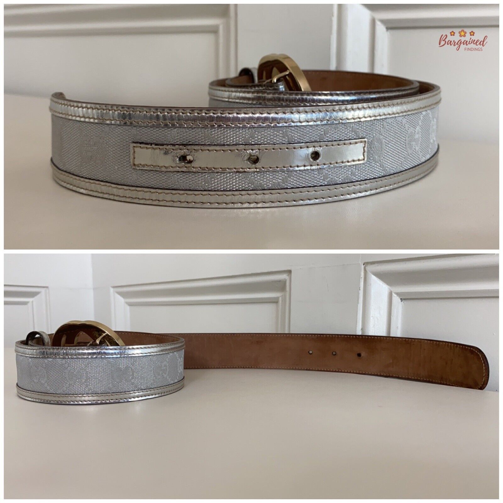 Gucci Gucci Monogram Canvas Leather GOLD Interlocking Buckle Belt Size 32 - 3 Thumbnail