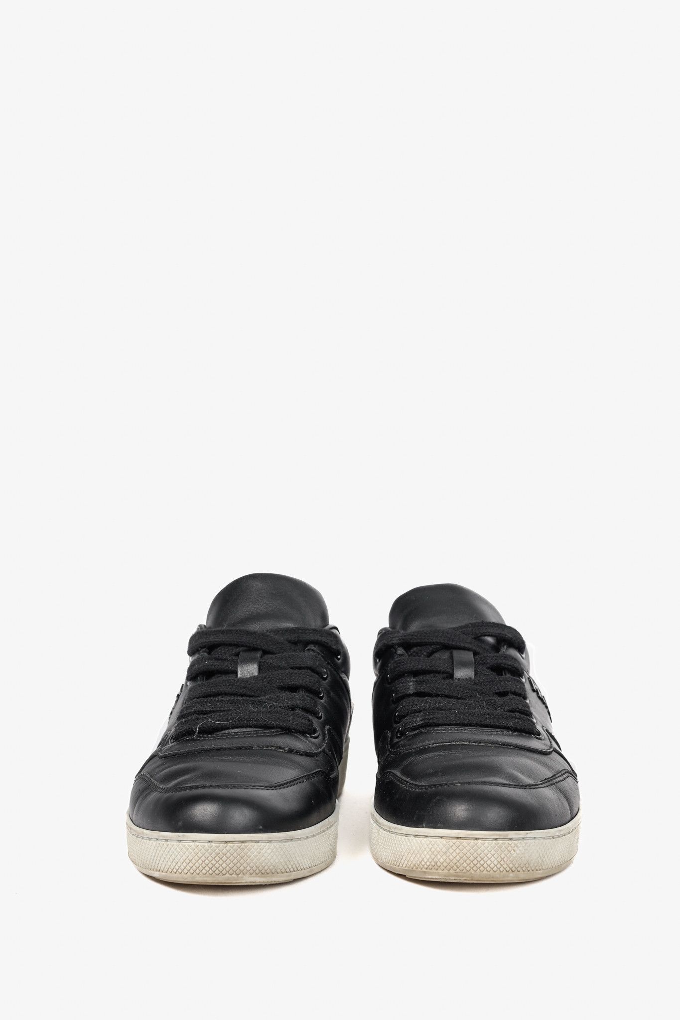 Prada Prada Nero Leather Metallic-Trim Low-Top Sneakers Size US 6.5 / IT 36.5 - 2 Thumbnail
