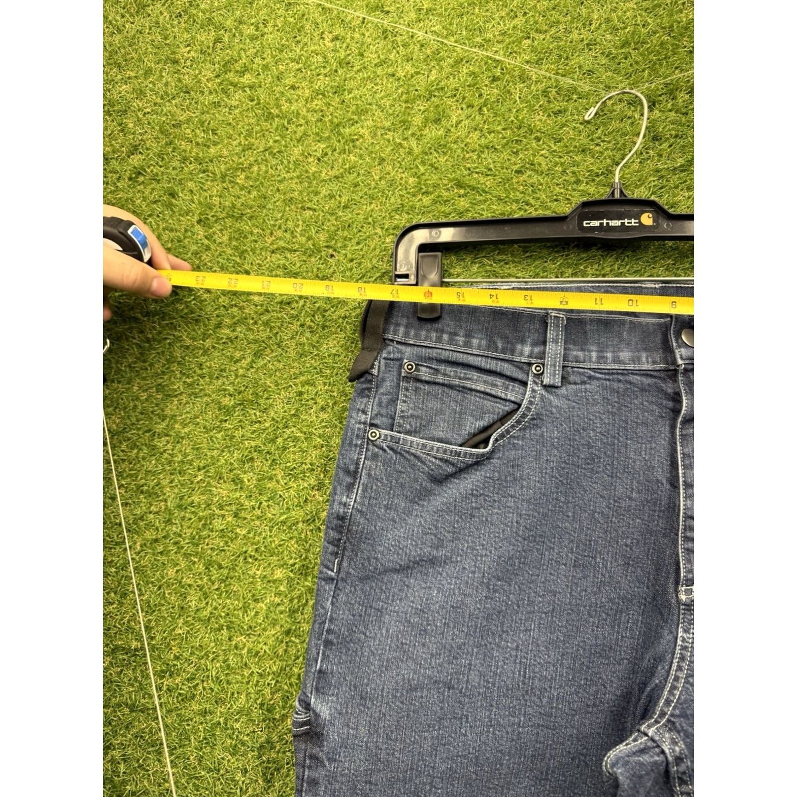 Denime Duluth Jeans Mens 38X30 Blue Dark Wash Denim Standard Fit Work 5-Pocket Straight Mid 10-12in Inseam 30in Cotton Denim Logo Vintage: No Size US 38 / EU 54 - 5 Thumbnail
