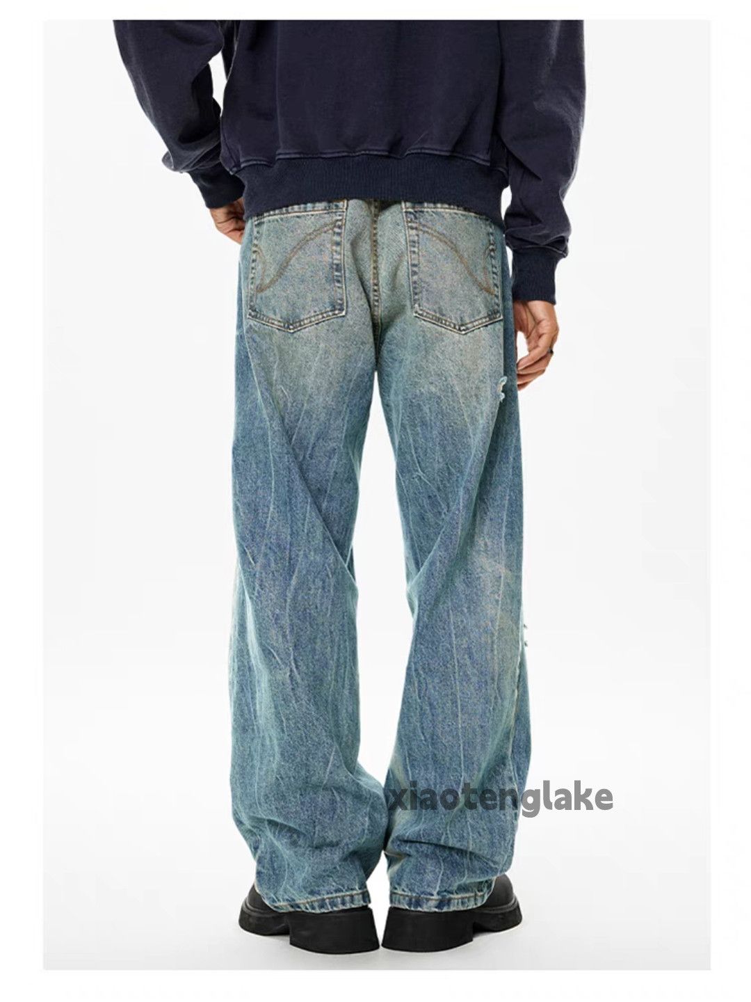 Jean Washed faded loose baggy ripped damaged punk jeans Size US 32 / EU 48 - 3 Thumbnail