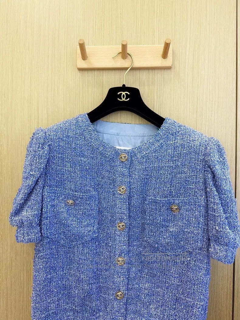 Chanel Chanel 24P new women's blue tweed lantern print short-slee Size XS / US 0-2 / IT 36-38 - 2 Thumbnail