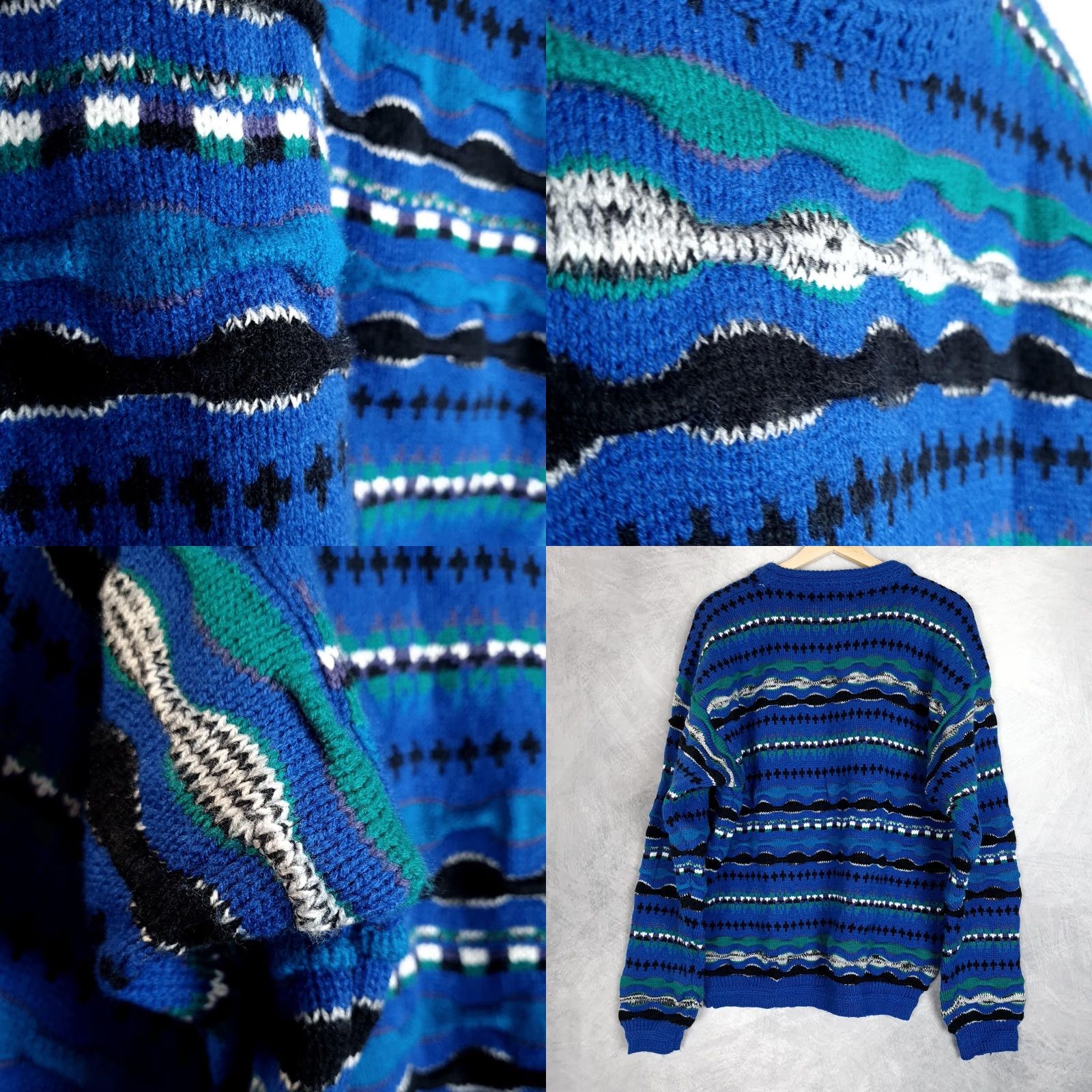 Vintage VINTAGE Concrete Sweater Mens Large Blue 3D Knit Geometric Chunky Crewneck 90s Retro Streetwear Size US L / EU 52-54 / 3 - 9 Thumbnail