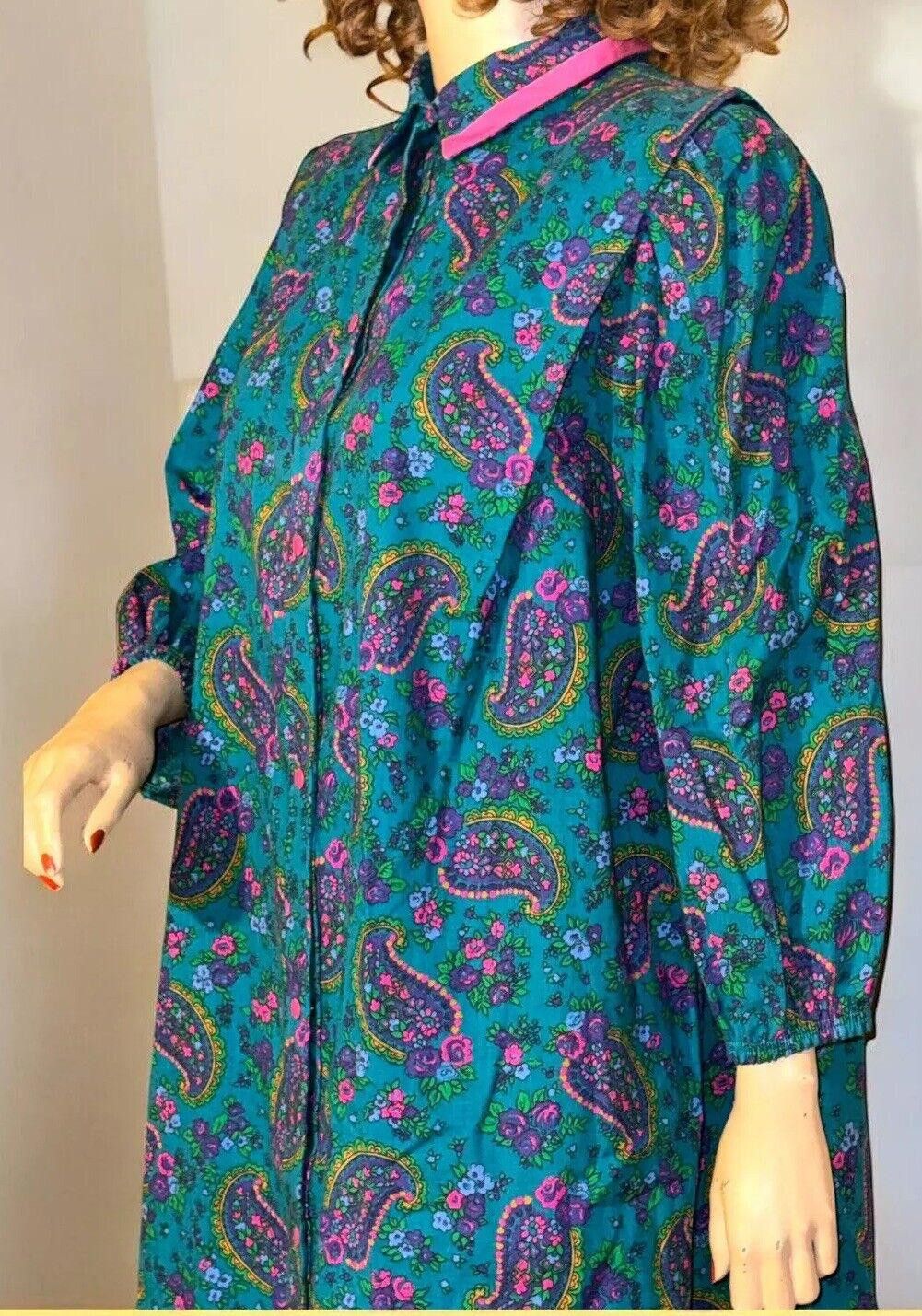 Designer Vintage Teal Paisley Print Snap Models Coat XL Frost Bros Size ONE SIZE - 3 Thumbnail