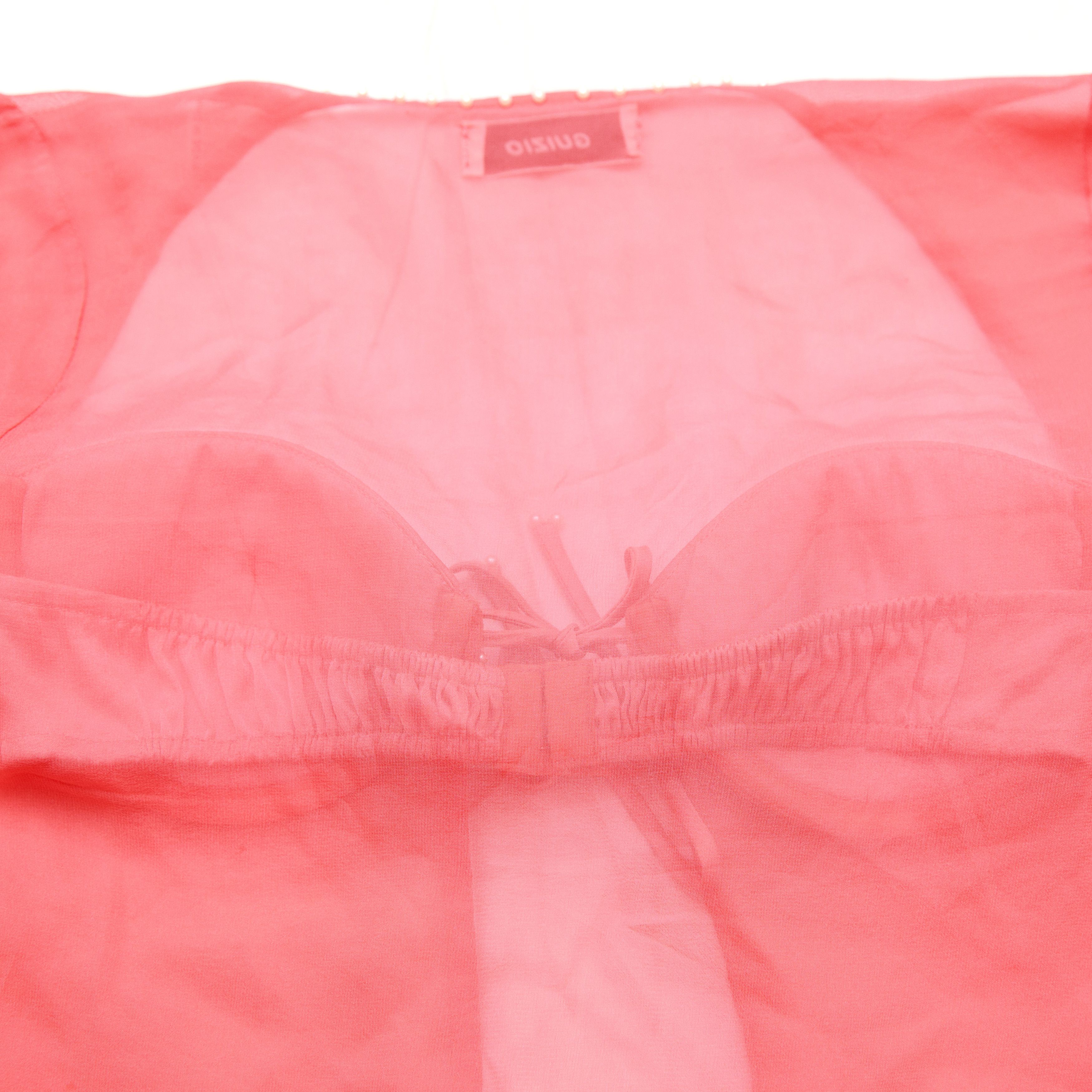 Guizio Danielle Guizio Long Sleeve Pearl Trim Top In Punch Silk Size XS / US 0-2 / IT 36-38 - 7 Thumbnail