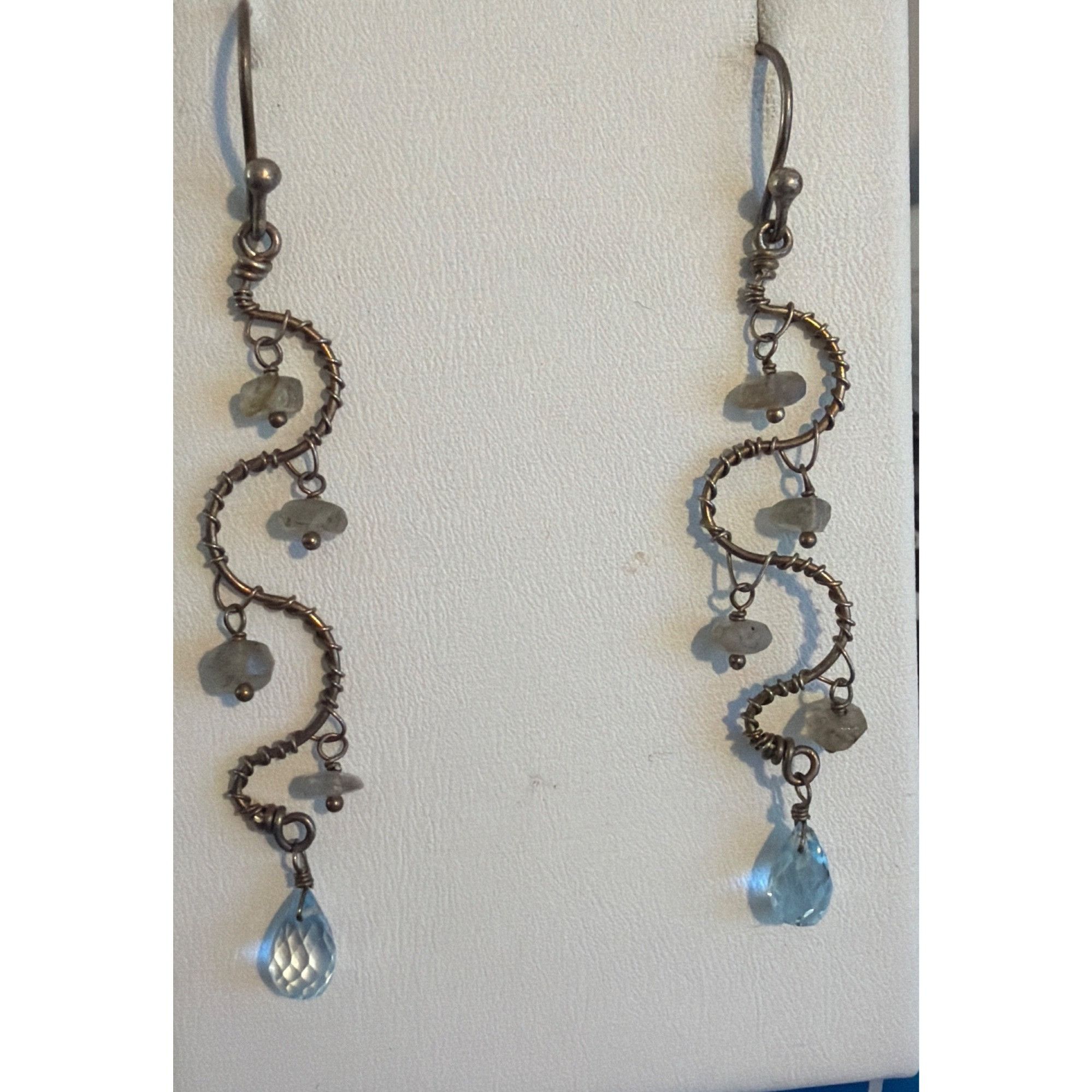 Other Vintage Sterling Silver Spiral Wavy Dangle Earrings Blue Fac Size ONE SIZE - 1 Thumbnail