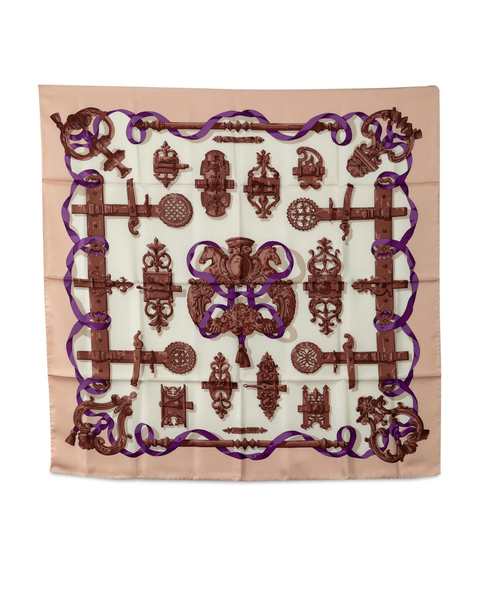 image of Hermes Silk Ferronnerie Print Scarf in Brown, Women's