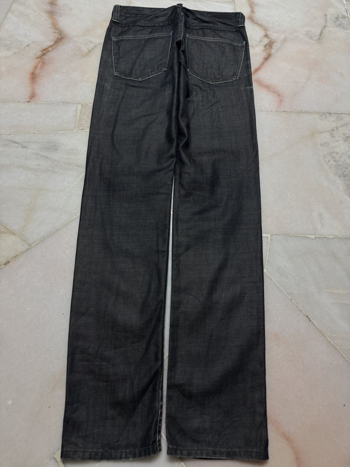 Japanese Brand VINTAGE BACK NUMBER WAXED BLACK JEANS MUDWASHED Size US 27 - 10 Thumbnail