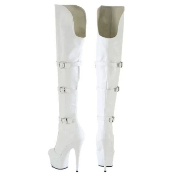 Other Delight 3018 White Vegan Leather OTK Over the Knee Platform Size US 7 / IT 37 - 1 Thumbnail
