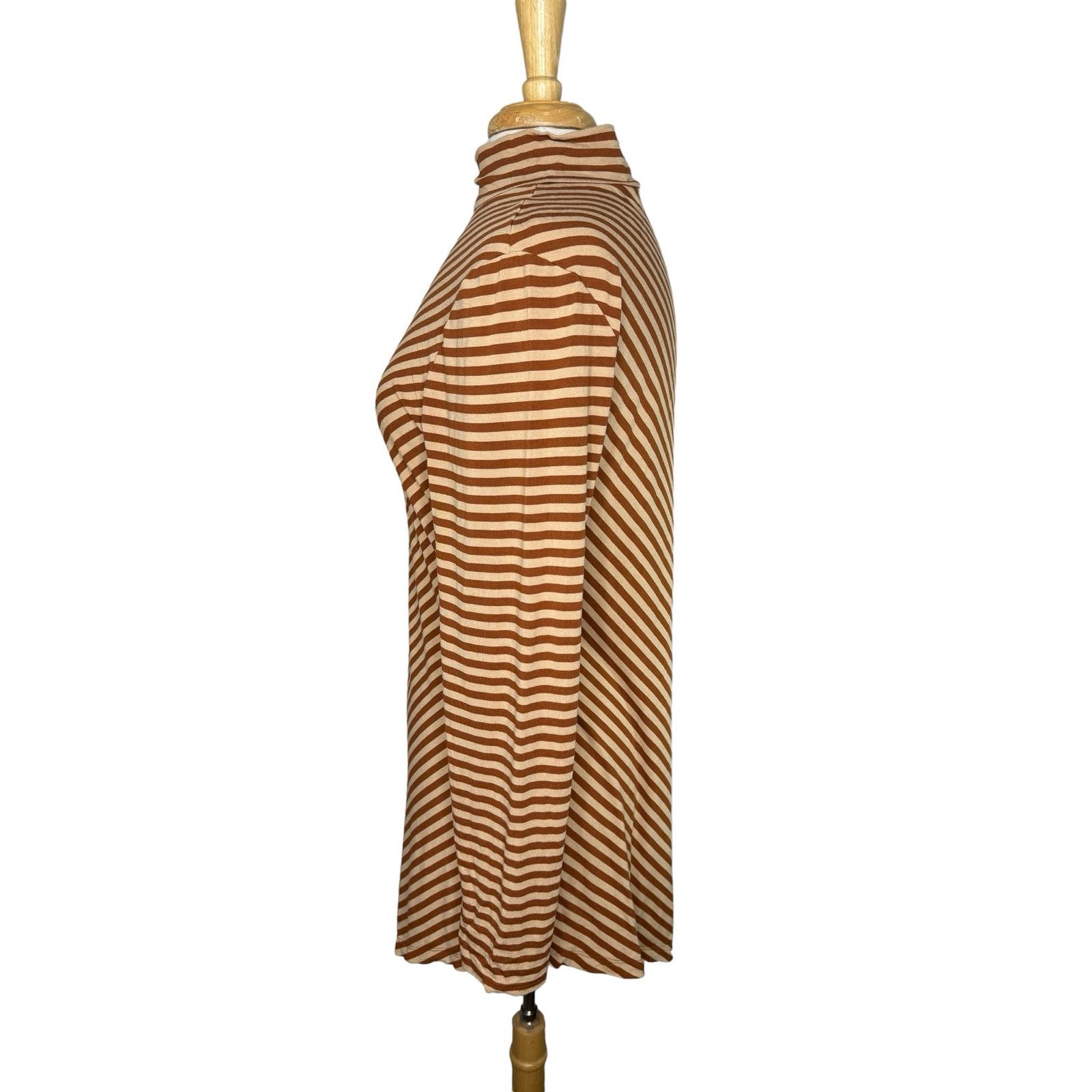 Chicos CHICOS Brown Tan Stripe High Neck Asymmetric Tunic Large (2) Size L / US 10 / IT 46 - 2 Thumbnail