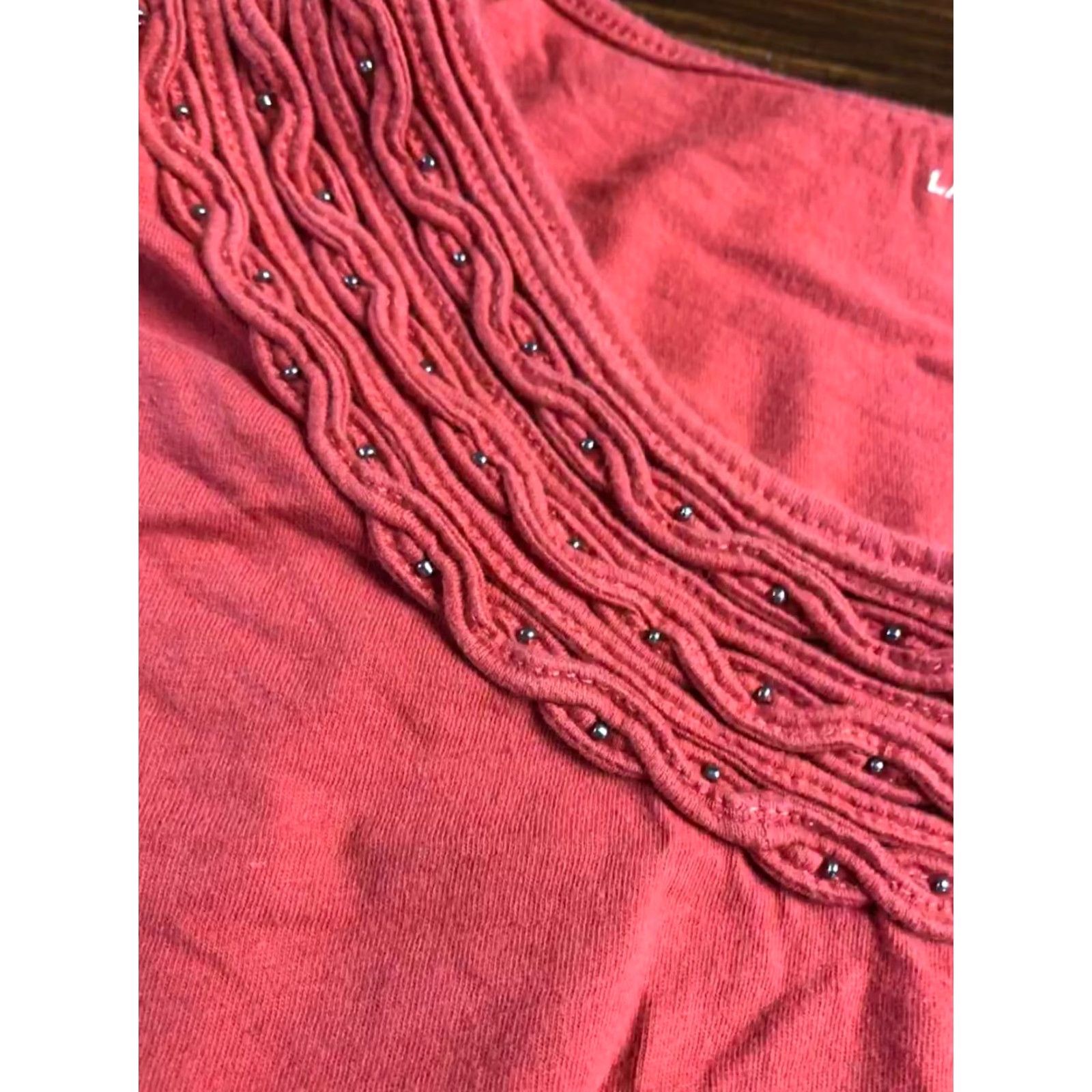 Vintage Laura Scott Shirt Women's M Burnt Orange Beaded Short Sleeve Shirt Womens 100% Cotton Casual Modern Fall Spring Summer Size M / US 6-8 / IT 42-44 - 3 Thumbnail