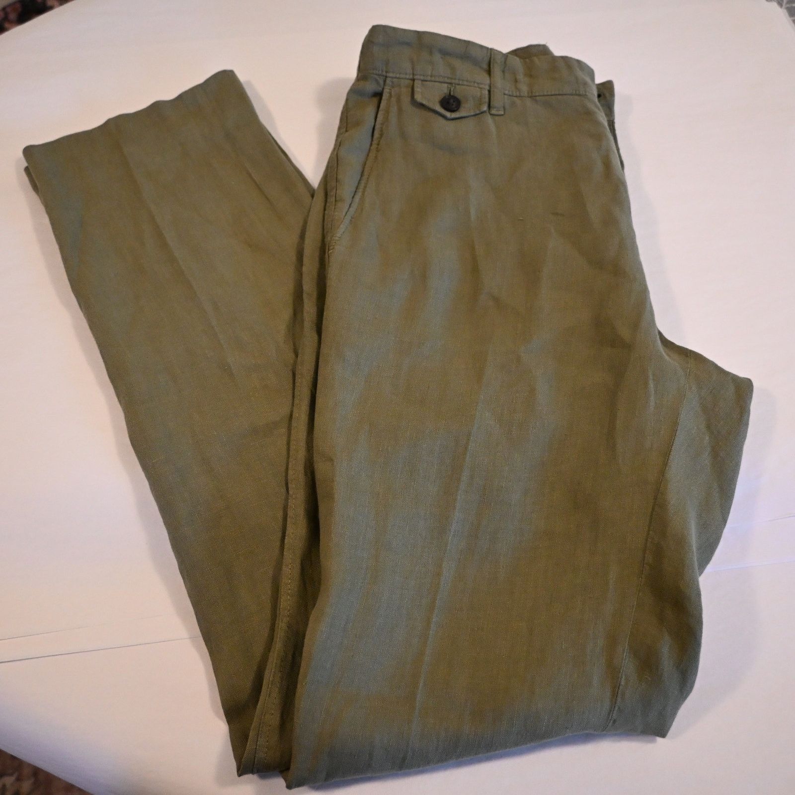 Billy Reid 100% Italian Linen Green Pants