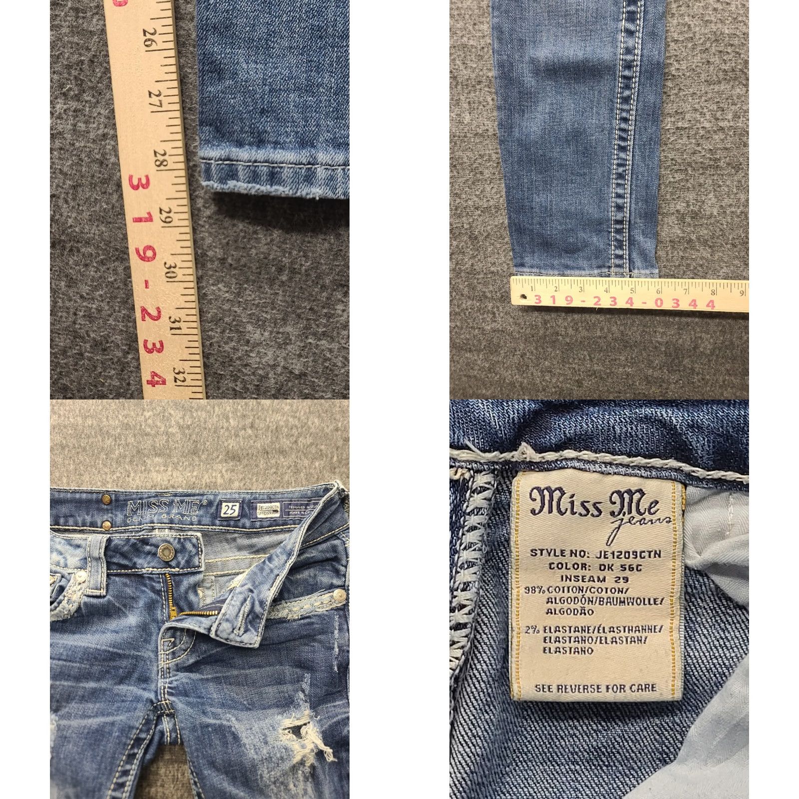 Miss Me VINTAGE Miss Me Jeans Womens 25x28 Regular Cuffed Skinny Distressed Whip Stitch Blue Denim 5-Pocket Mens Womens Boys Girls Size 42" / US 20 - 8 Thumbnail