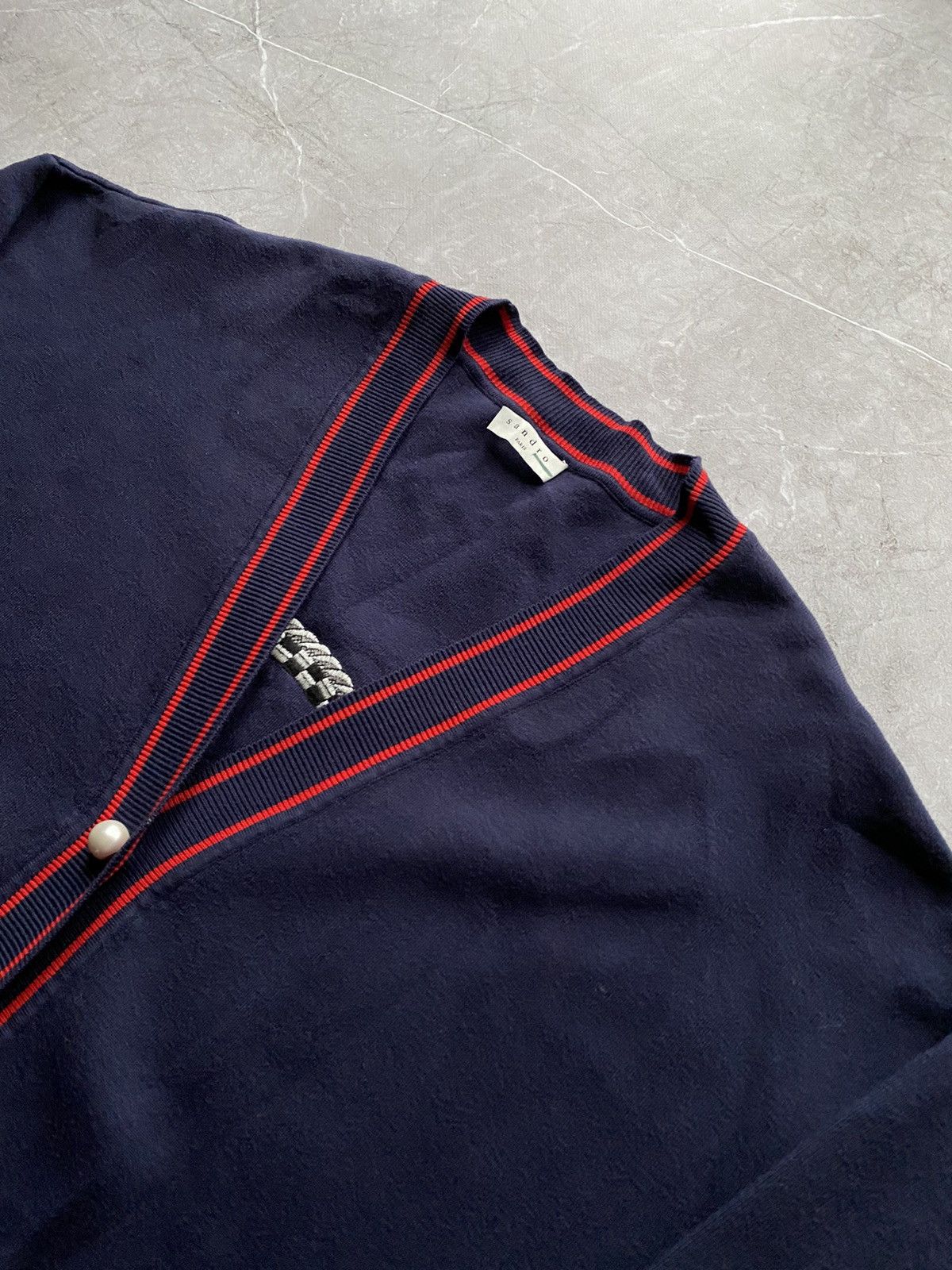 Sandro Sandro Paris Heavy Oversized Embroidered Navy Blue Cardigan Size XS / US 0-2 / IT 36-38 - 6 Thumbnail