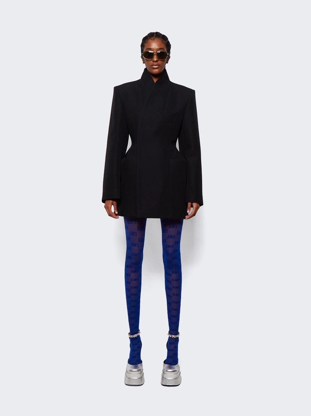 Balenciaga o1mt1gz1024 BB Monogram Tights in Blue Size 25" / US 0 / IT 36 - 2 Thumbnail