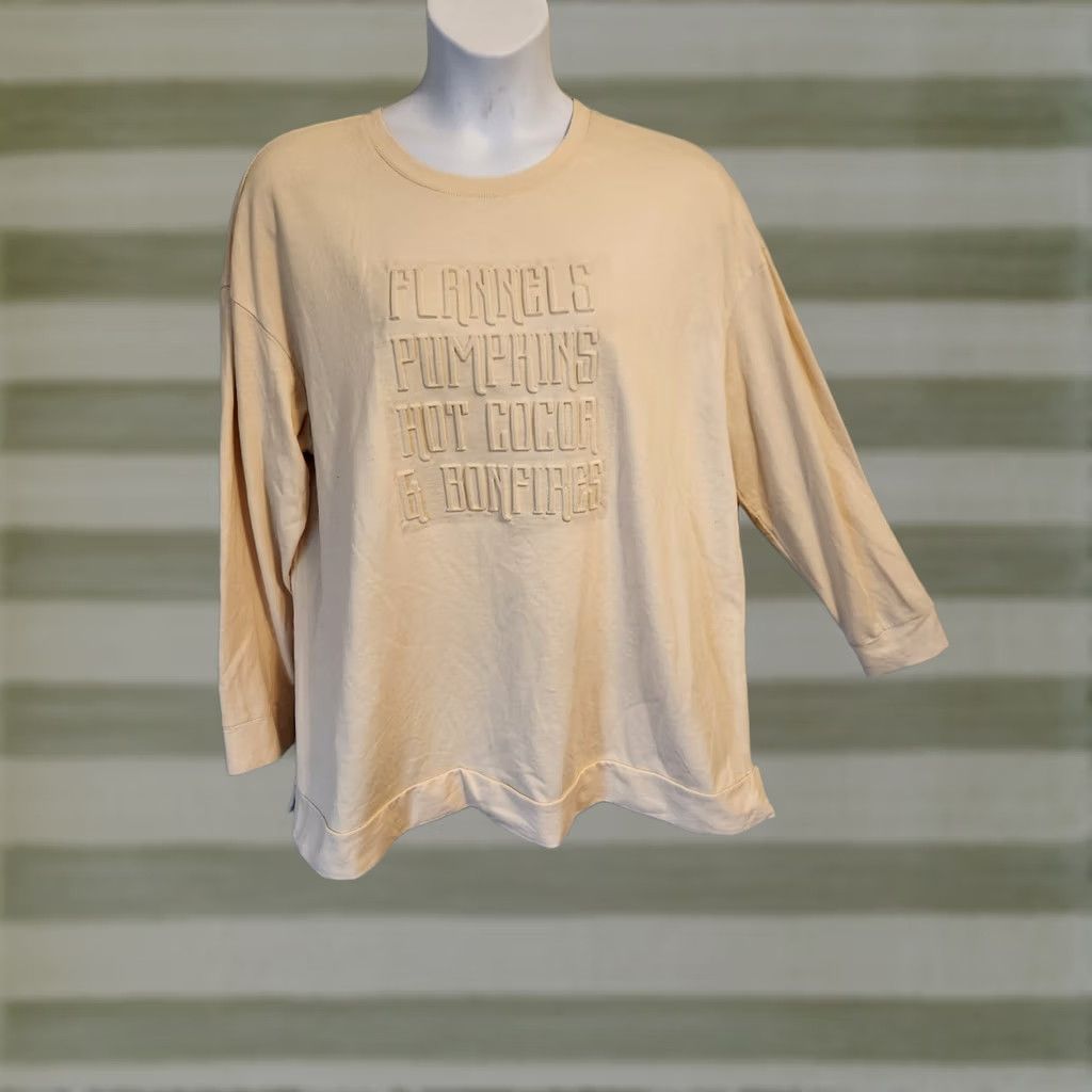 Vintage VINTAGE? No. Lane Bryant Beige Embossed Flannels Pumpkins Sweatshirt 18/20 Size XXL / US 16-18 / IT 52-54 - 1 Thumbnail
