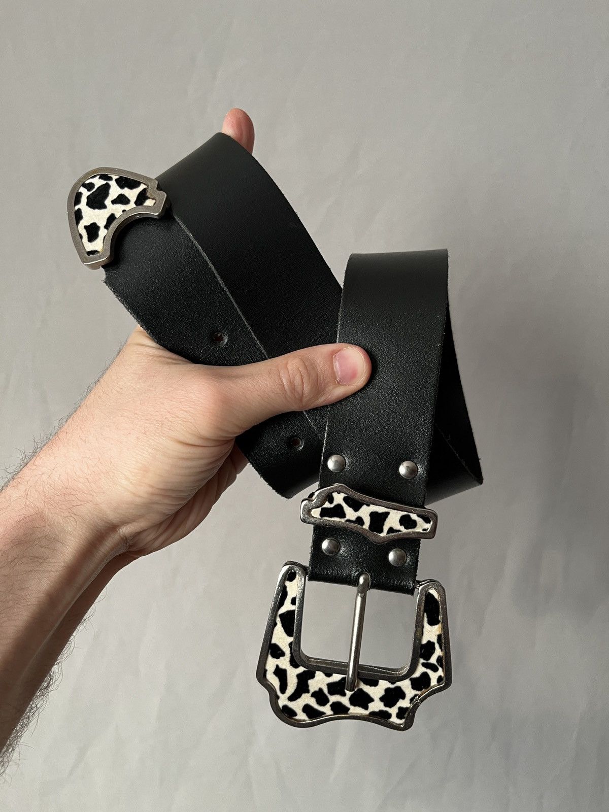 Cowboy Equipment × Vintage Cow Hair Pattern Dalmatian Cowboy Avant Garde Leather Belt Size ONE SIZE - 2 Thumbnail