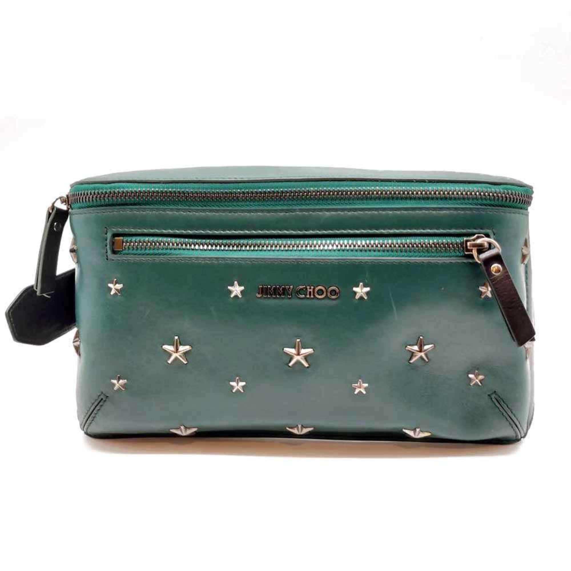 Jimmy Choo Body Bag Green x Black Leather Star Studs Crossbody Women's Men's JIMMYCHOO