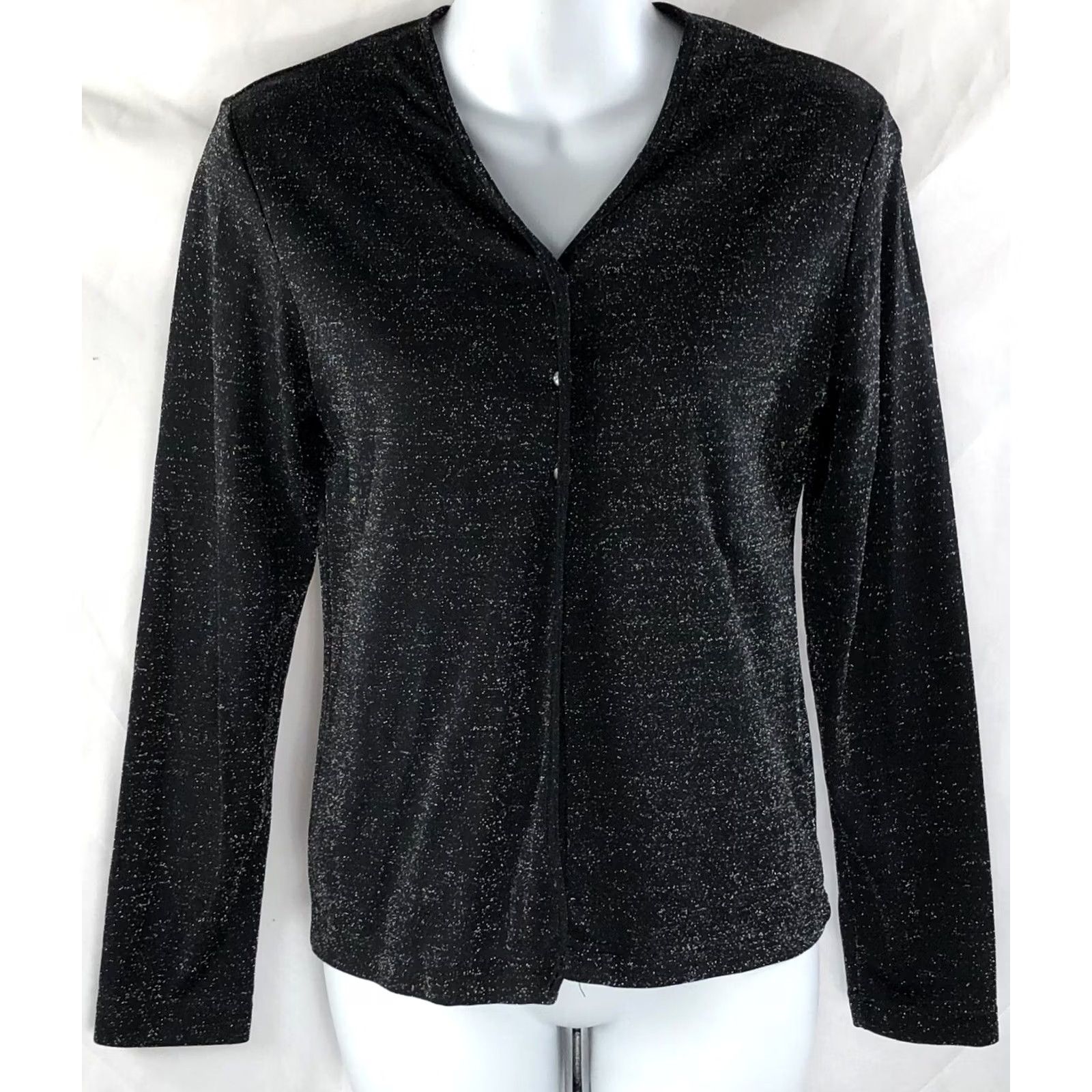 Vintage VINTAGE MKM Cardigan Top S Black Glitter Y2K Glam Punk Gothic 3 Button Knit Long Sleeve V-Neck Womens Sweater Size S / US 4 / IT 40 - 5 Thumbnail