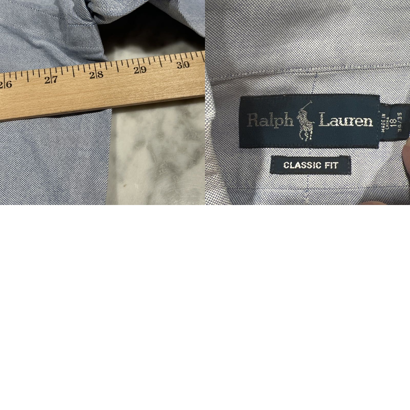 Ralph Lauren VINTAGE Ralph Lauren Button-Down Dress Shirt Men 18 34/35 Blue Cotton Pony Logo Classic Preppy Mens Size 48R - 9 Thumbnail
