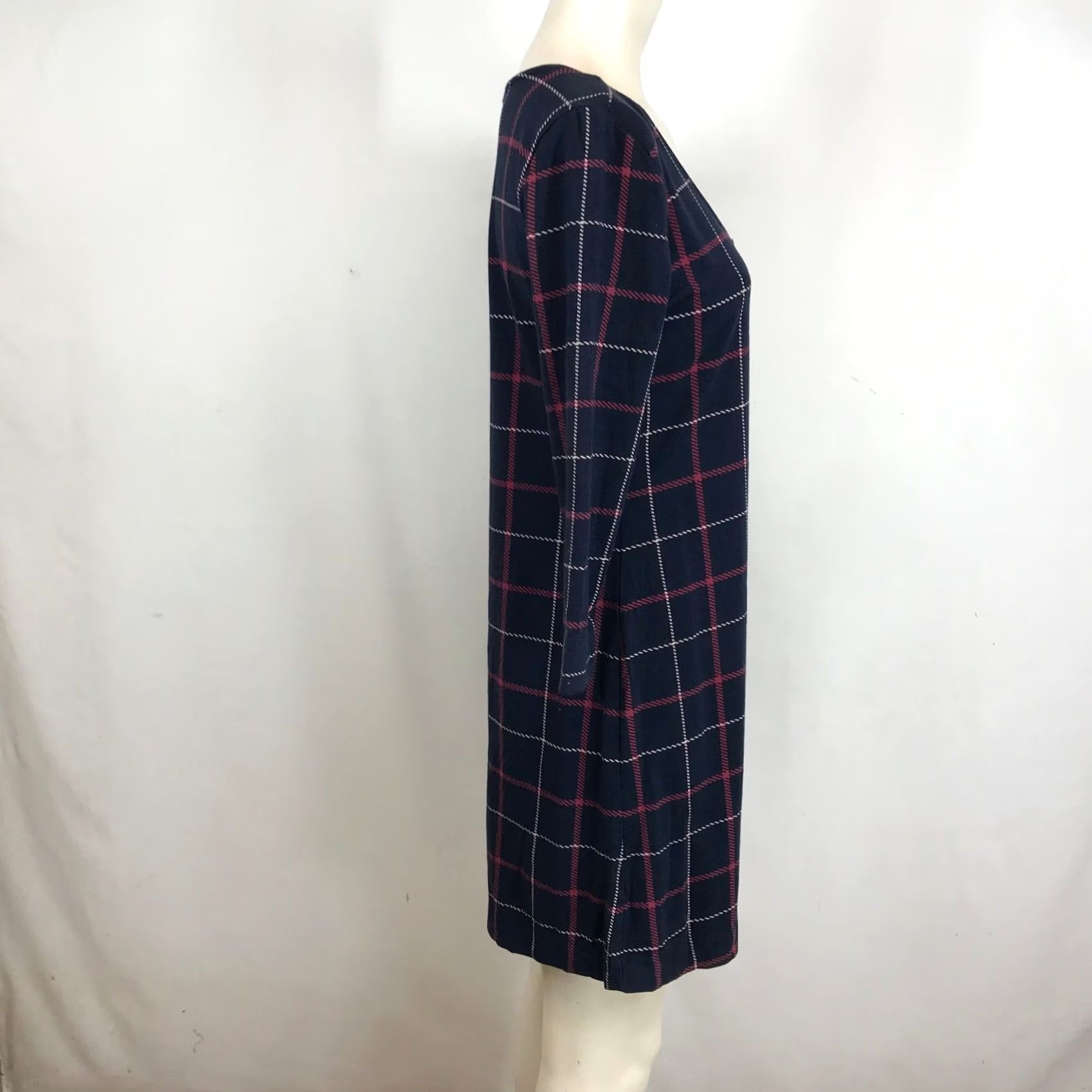 Vintage Soma Womens Henley Sleep Dress 3/4 Sleeve Plaid Navy Blue Red Windowpane Knit Cotton Blend M/L? Size S / US 4 / IT 40 - 4 Thumbnail