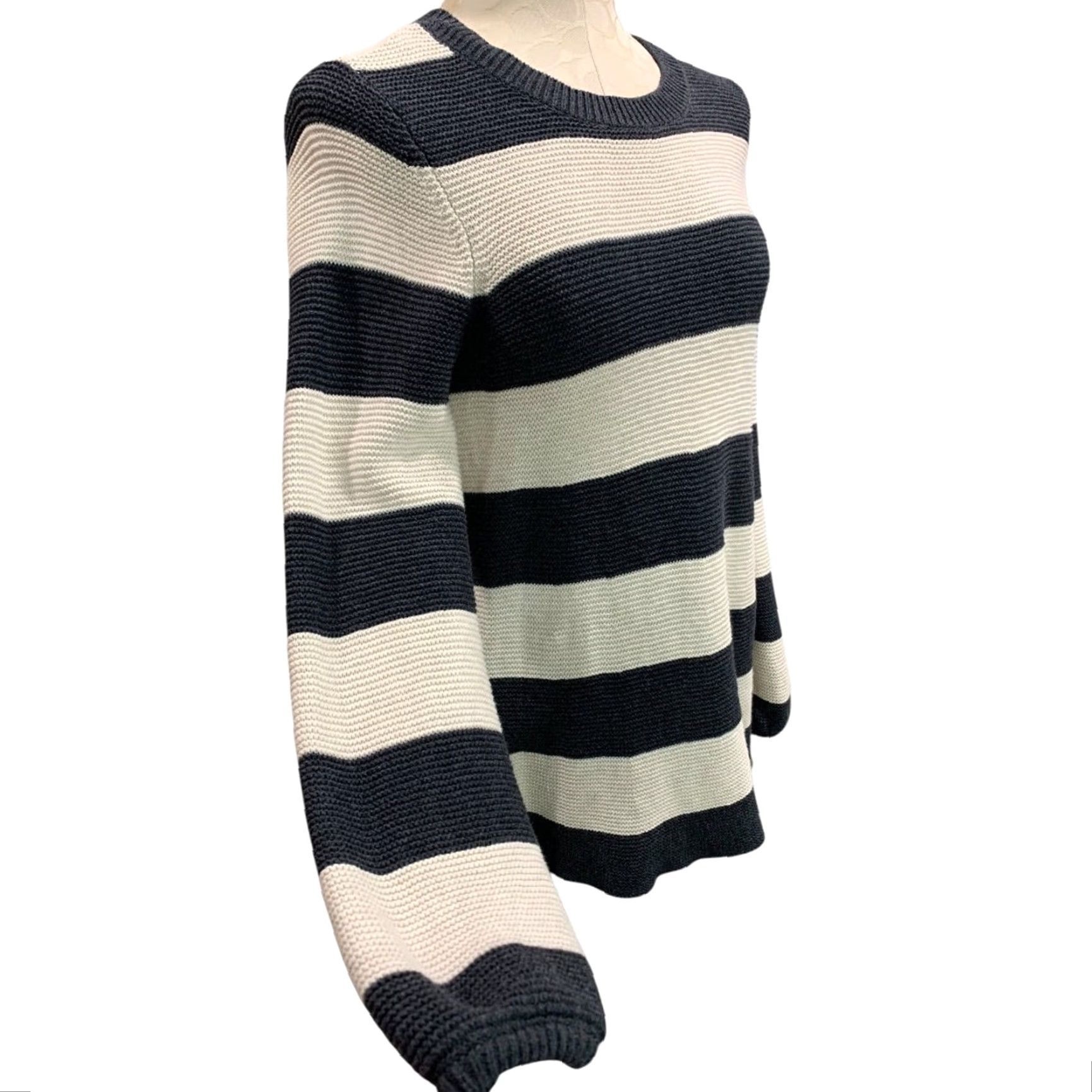 Loft LOFT Medium Womens Gray Ivory Striped Long Sleeve Pullover Sweater M Size M / US 6-8 / IT 42-44 - 6 Thumbnail