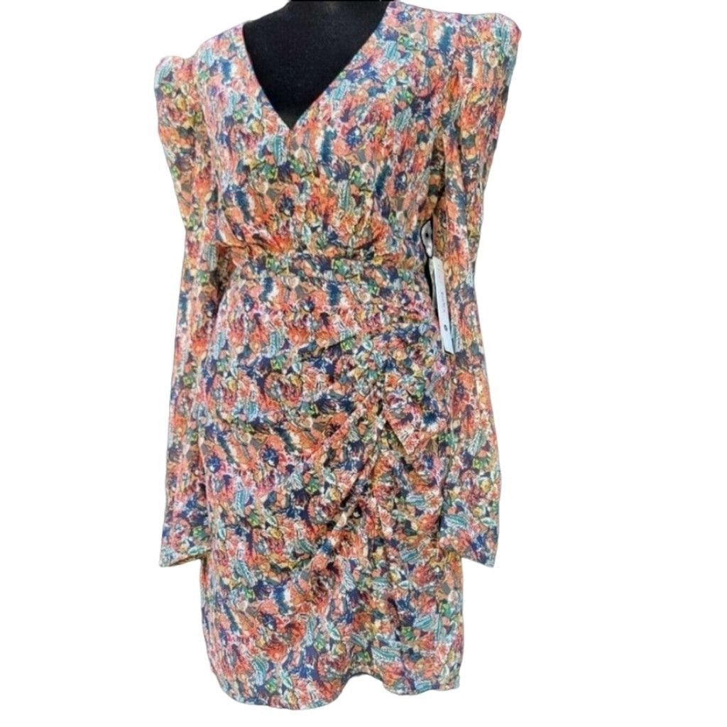 Other AQUA Abstract Feather V-neck Multi-Color Dress Women's. Size L / US 10 / IT 46 - 3 Thumbnail