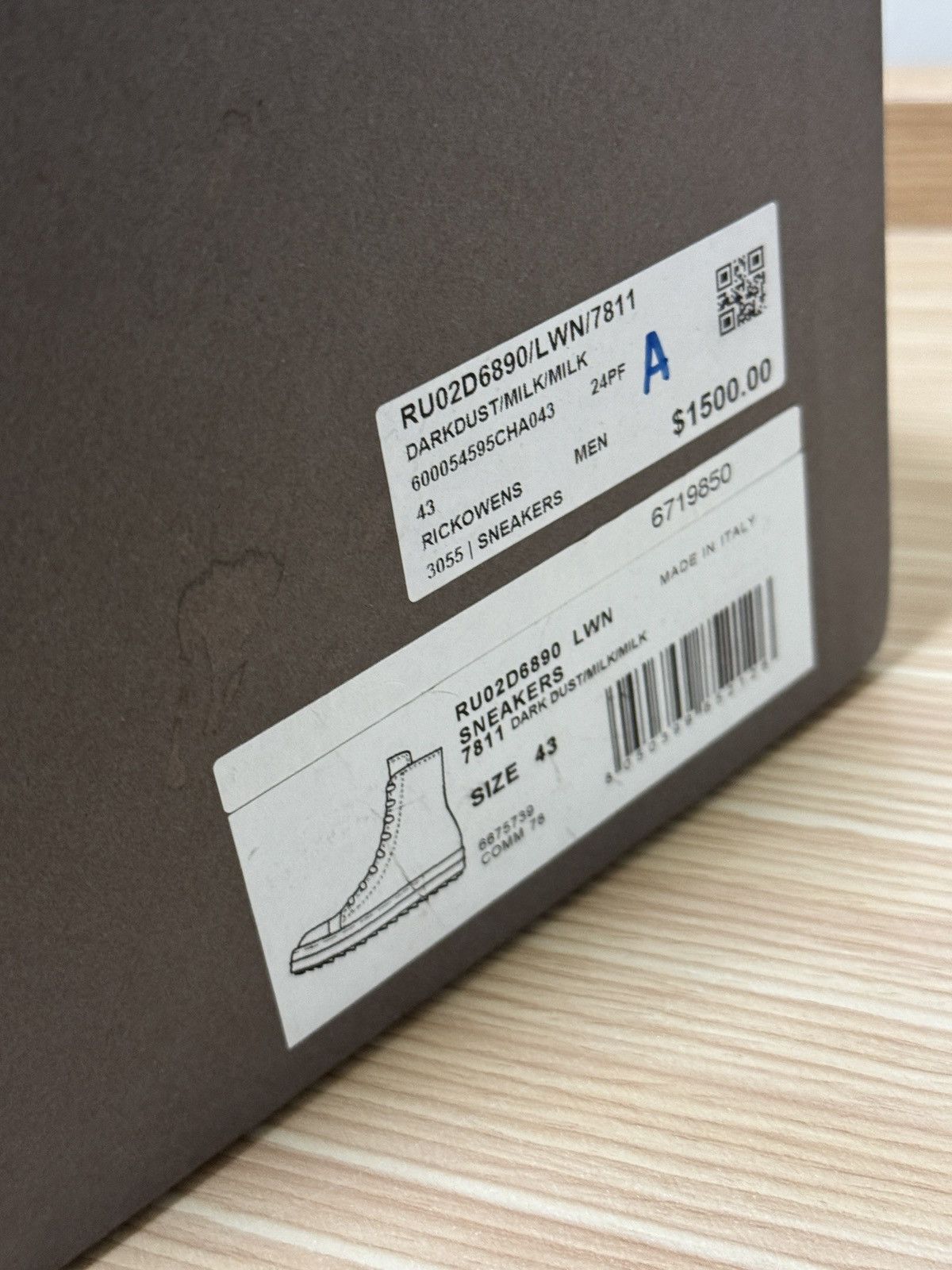 Rick Owens Rick Owens Ramones Leather High-Top Sneaker Dark Dust Size US 10 / EU 43 - 6 Thumbnail