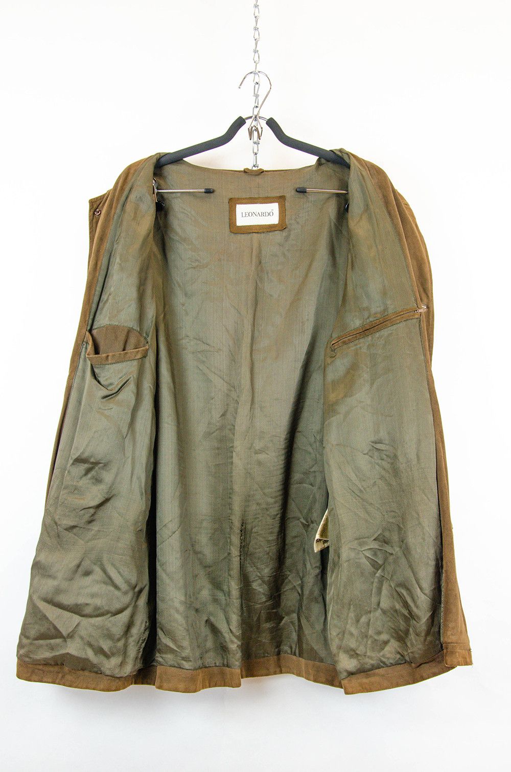 Leonardo Vintage Suede Leather Car Coat Brown EU 52